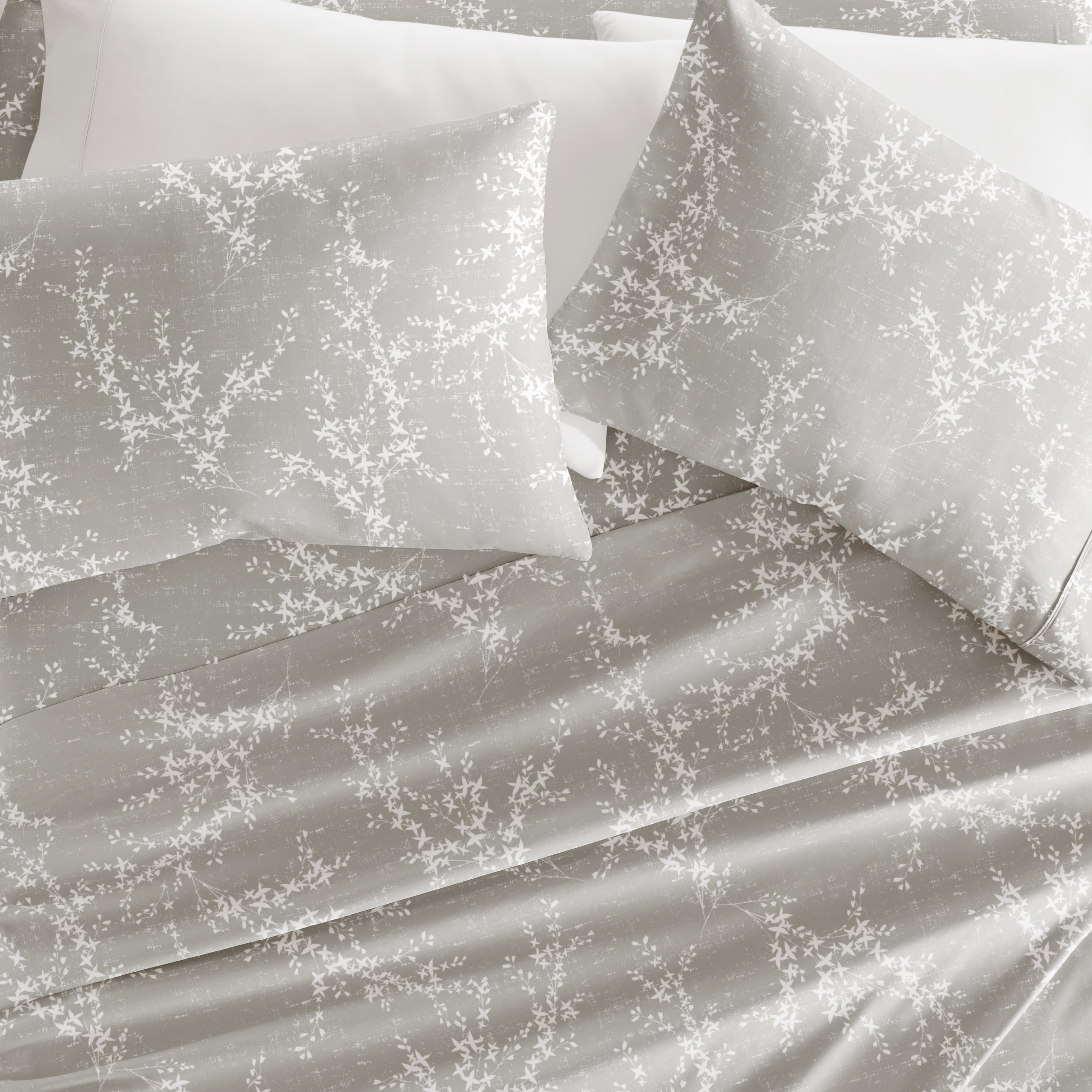 Cooling Sateen 3 Piece Pattern Microfiber Bed Sheets Set, Distressed Willow Light Gray, Twin - Luxury Bed Sheet Set with Deep Pockets Detail
