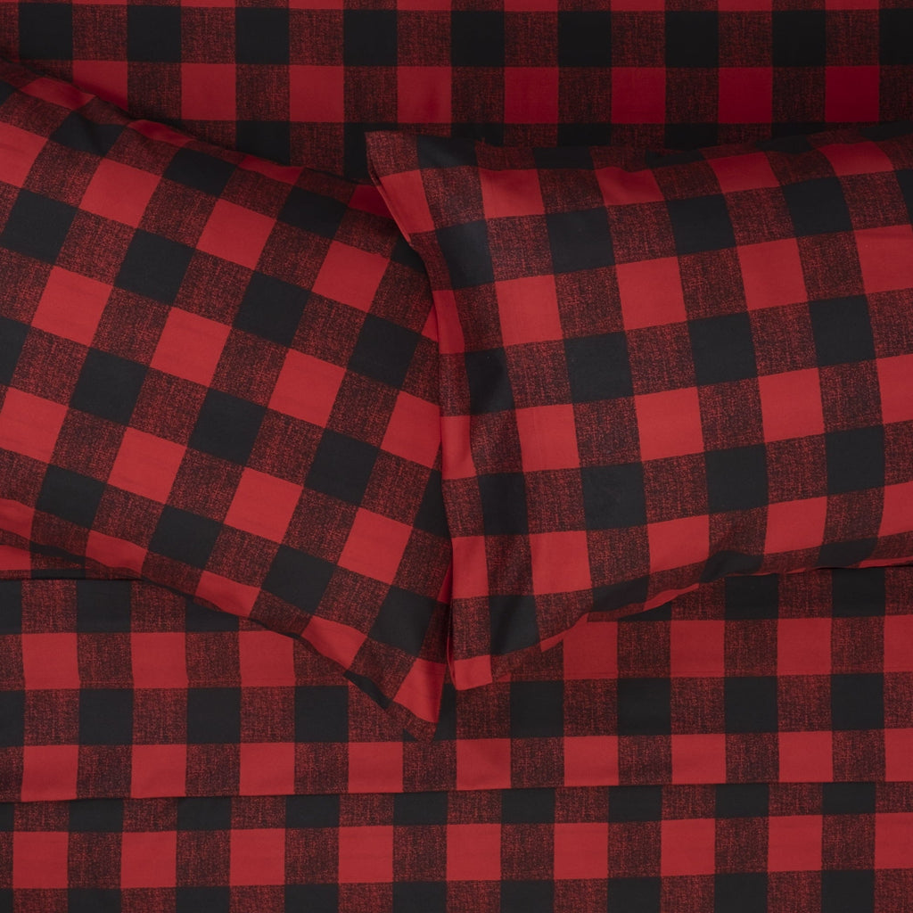 Breathable Luxury Buffalo Plaid Black and Red 4 Piece Bed Sheet Set - Twin - Cooling Hotel Quality Bedding Sheets and Pillowcases Detail