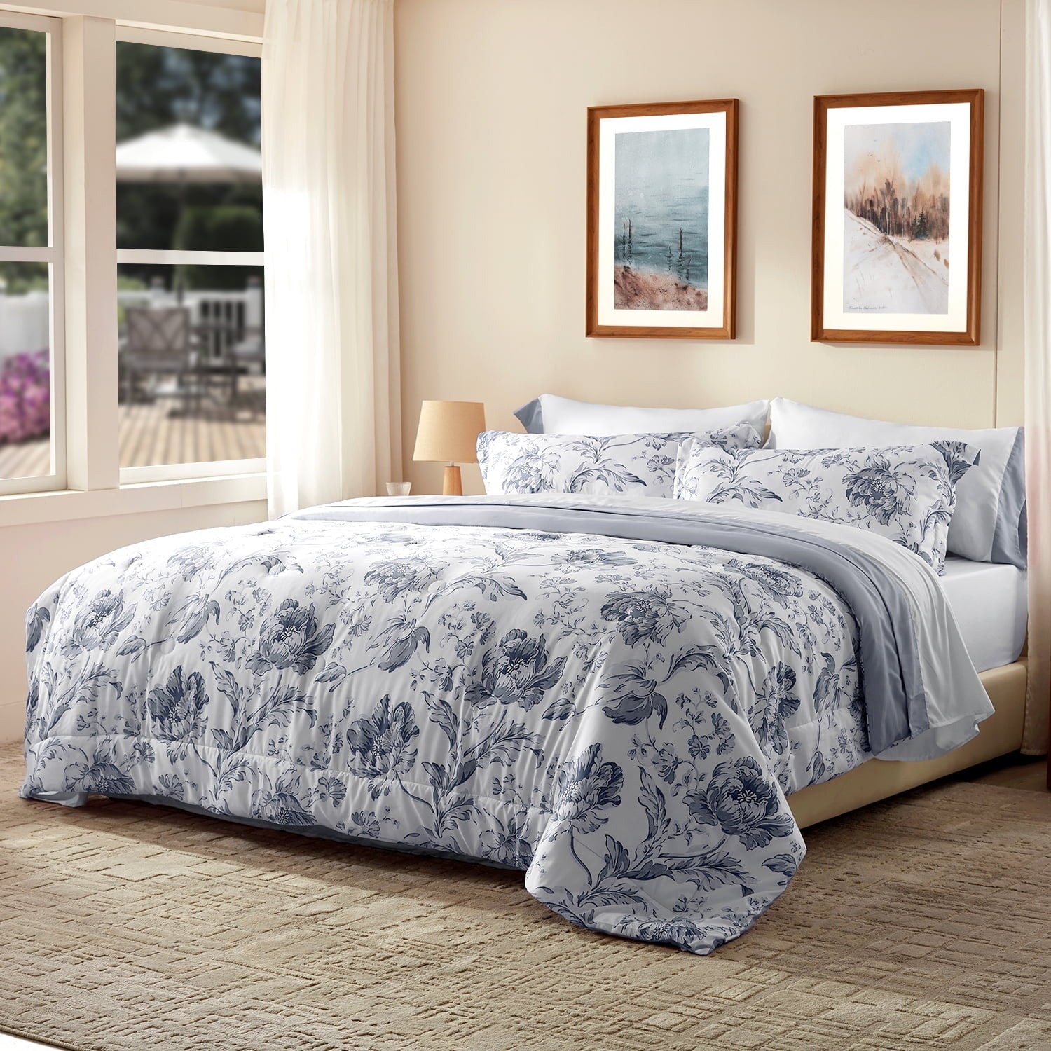 Fluffy Down Alternative Queen Comforter Sets,7-Pieces Reversible Bedding Sets,Bed in a Bag with Comforter,Flat Sheet and Fitted Sheet,Pillowc... - Luxurious Quilted Duvet Cover Set Detail