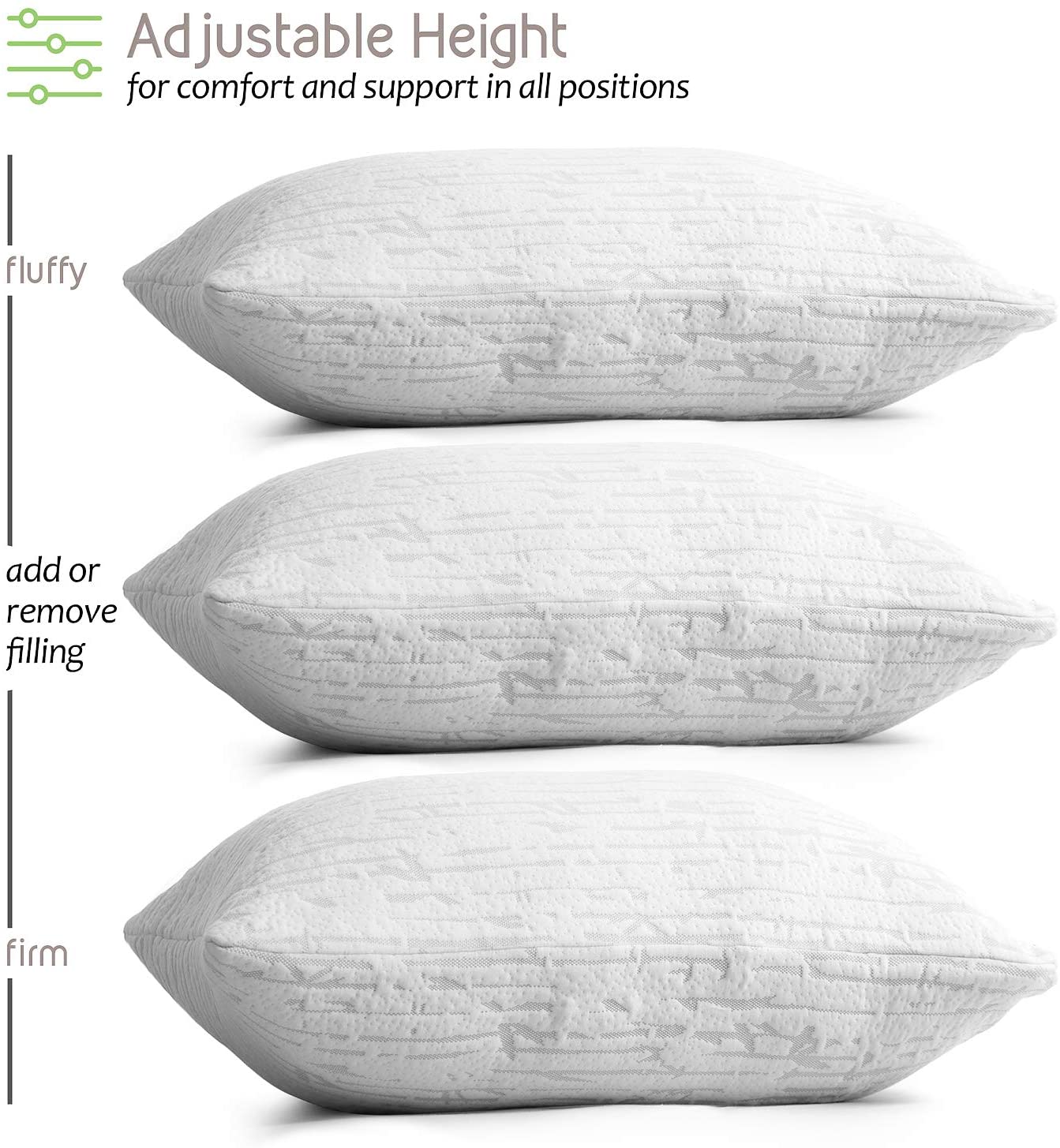 Fluffy Shredded Bed Pillow, Bamboo Pillows for Bed, Queen Size Pillows - Orthopedic Shredded Foam Bed Pillow Set Detail