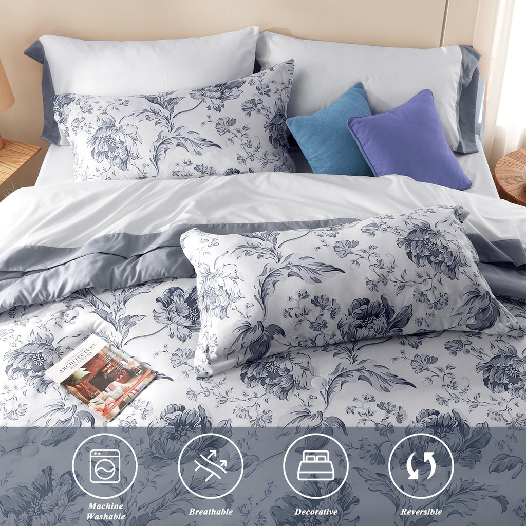 Fluffy Down Alternative Queen Comforter Sets,7-Pieces Reversible Bedding Sets,Bed in a Bag with Comforter,Flat Sheet and Fitted Sheet,Pillowc... - Luxurious Quilted Duvet Cover Set Detail