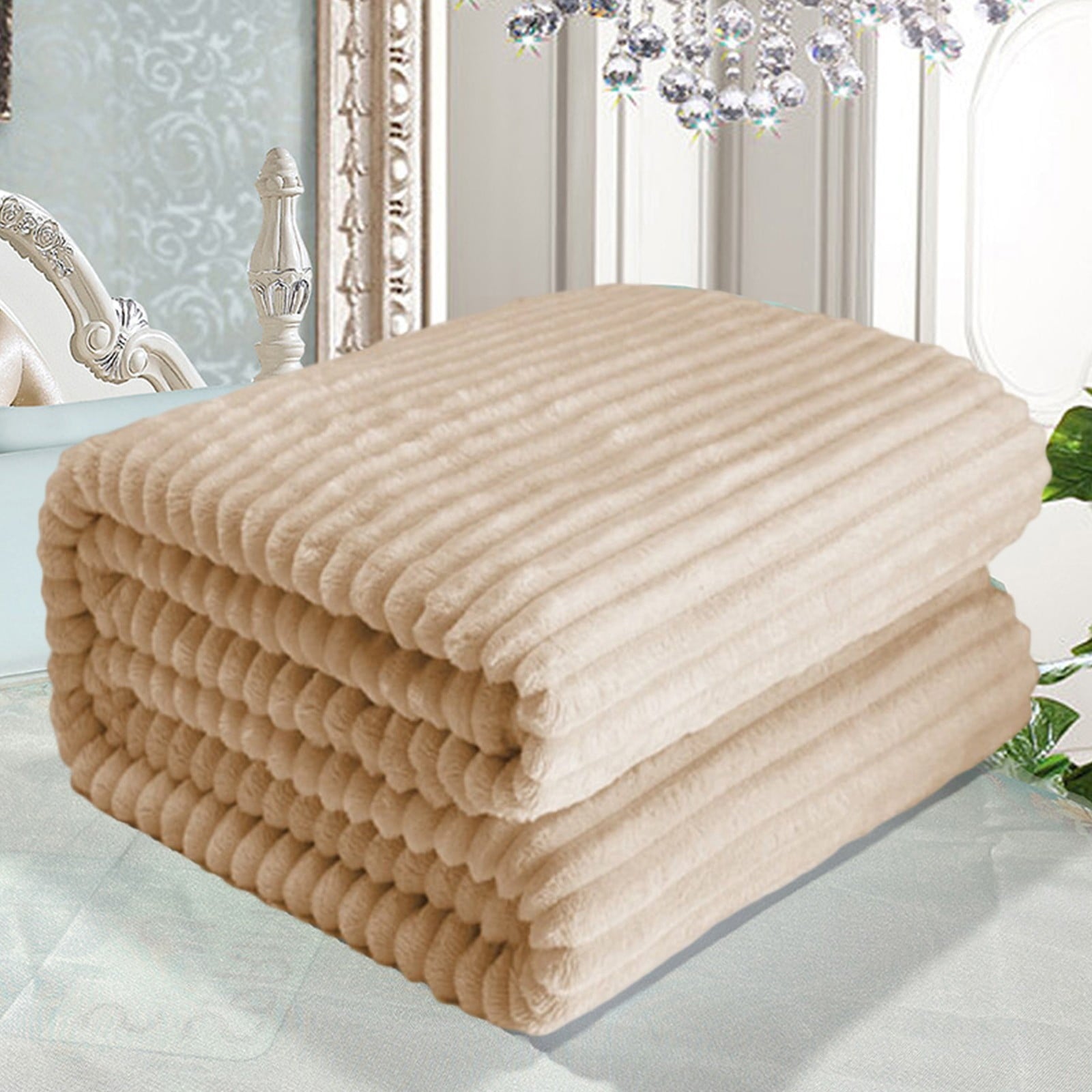 Lightweight Warm Extra Large Throw Blanket for Couch Home Office Hotel 100% Cotton Super Soft Blanket for Adult 47"x70" Khaki - Luxury Knitted Decorative Throw Blanket with Fringes Detail