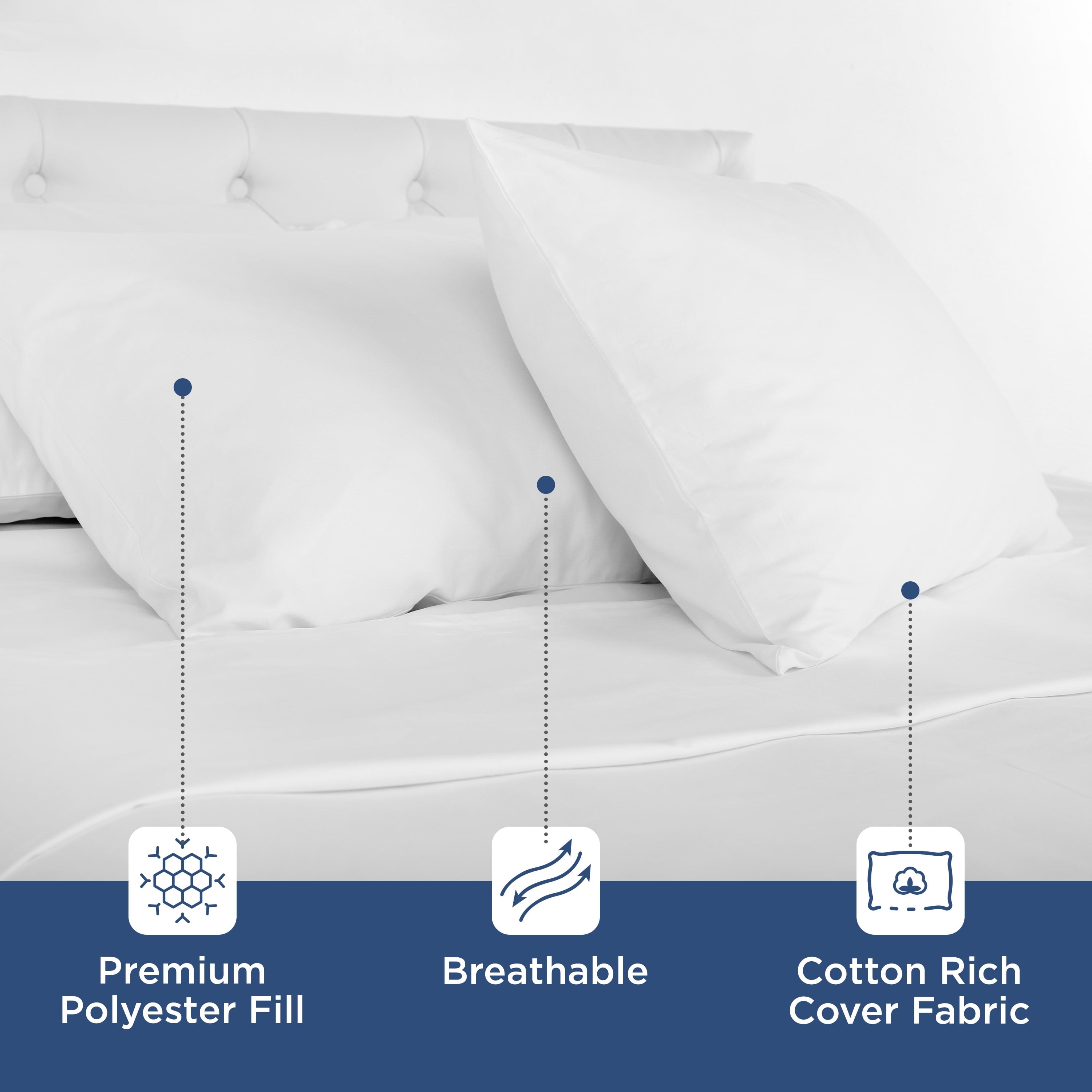 Hotel Collection 2-Pack Down Alternative White Bed Pillows, Standard - Decorative Throw Pillow Cushion for Sofa & Bed Detail