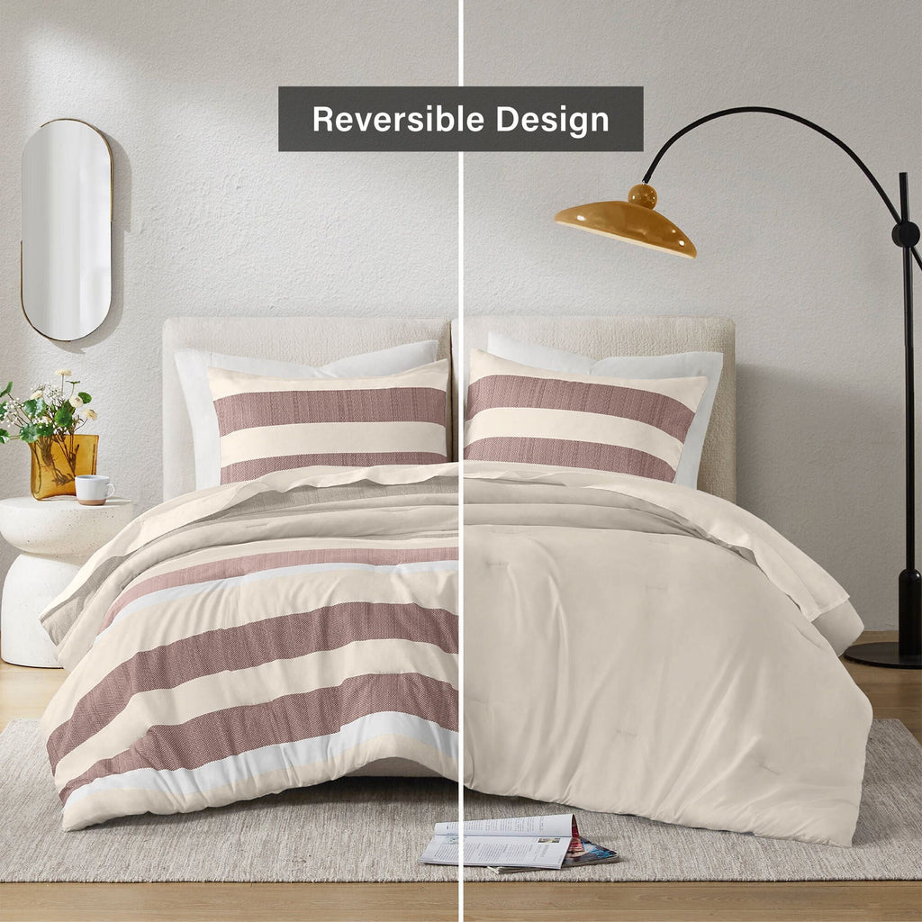 Heavyweight Warmth 2-Piece Comforter Sets, Reversible Striped Comforter Set for Dorm, Lightweight All Season Bedding Set with Pillow Sha... - Cloud-Like Soft Lightweight Bed Comforter Detail