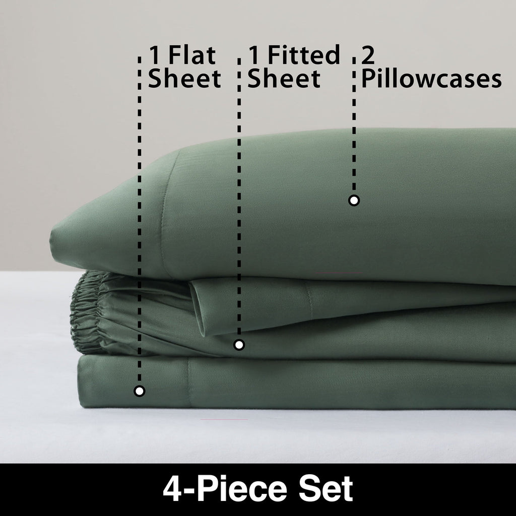 Premium Egyptian Cotton 4-Piece & Silky Serenity 100% Bed Sheets Set, Flagstone, Queen - Luxury Bed Sheet Set with Deep Pockets Detail