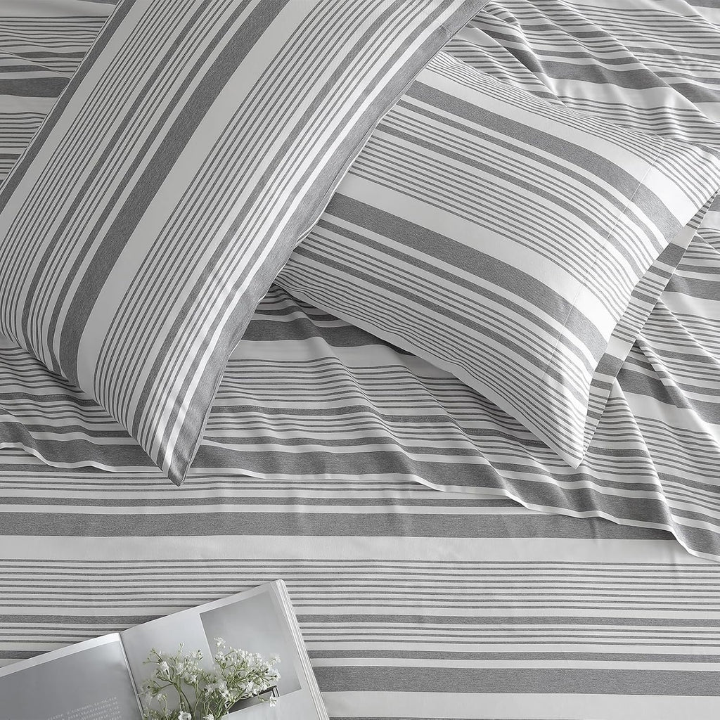 Breathable Luxury Home 3-Piece Twin Microfiber Classic Stripe Bed Sheet Set, Super Soft, Breathable Stripe Bedding with 16 inches Deep ... - Luxury Bed Sheet Set with Deep Pockets Detail