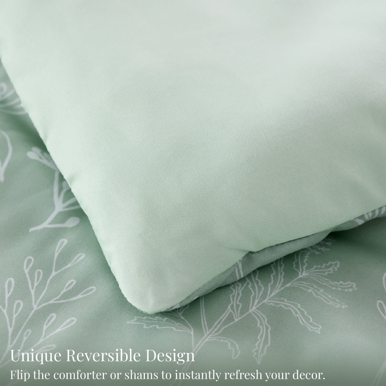 Hypoallergenic Cloud 3 Pieces Sage Green Floral Comforter Sets, 1 Botanical Flowers Reversible Comforter and 2 Pillow Shams, Queen Size Be... - Cloud-Like Soft Lightweight Bed Comforter Detail