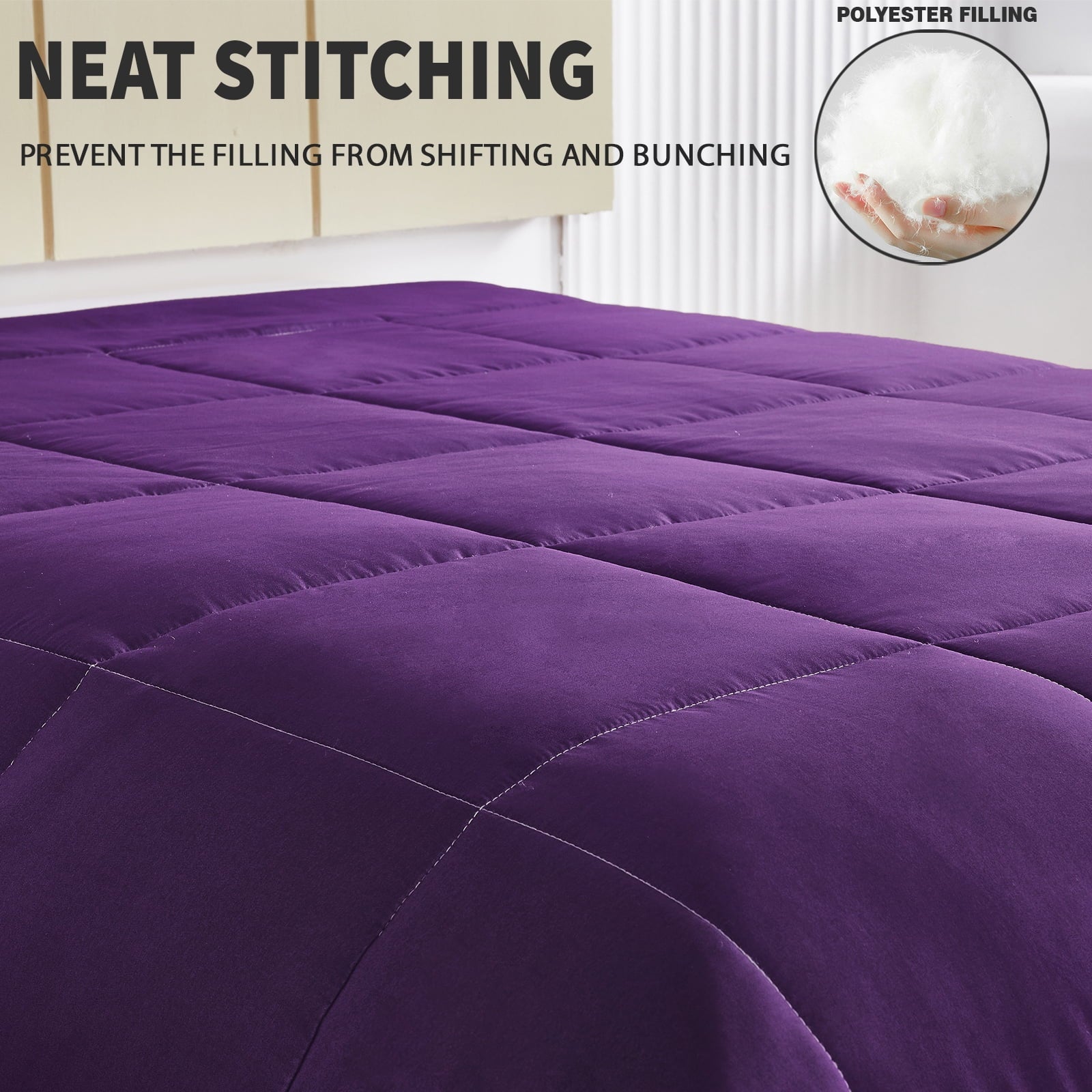 Fluffy Down Alternative Lightweight Reversible 3-Piece Comforter Set All Seasons, Down Alternative Comforter with 2 Pillow Shams, Queen Size,... - All-Season Down Alternative Comforter Insert Detail