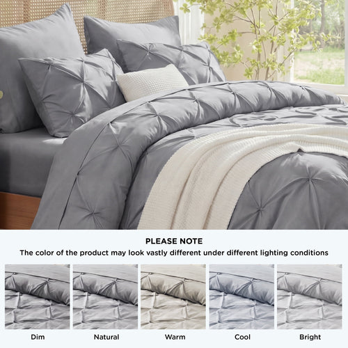 All-Season Queen Comforter Set Grey, Bed in a Bag Queen Size Bedding, 7 Pieces Pinch Pleat All Season Comforter - Cloud-Like Soft Lightweight Bed Comforter Detail