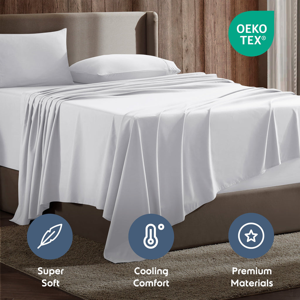 Breathable Luxury Set, Hotel Style Deep Pocket 4 Piece Bed , Luxury Soft Microfiber Sheet Sets, White - Luxury Bed Sheet Set with Deep Pockets Detail