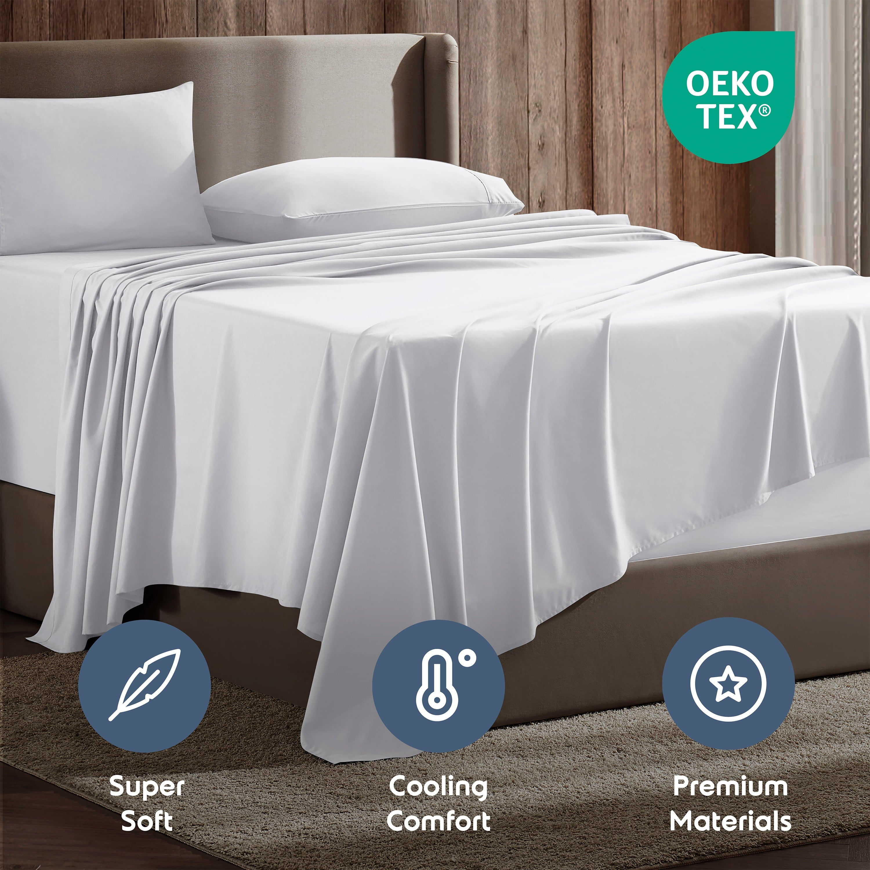 Breathable Luxury Set, Hotel Style Deep Pocket 4 Piece Bed , Luxury Soft Microfiber Sheet Sets, White - Luxury Bed Sheet Set with Deep Pockets Detail