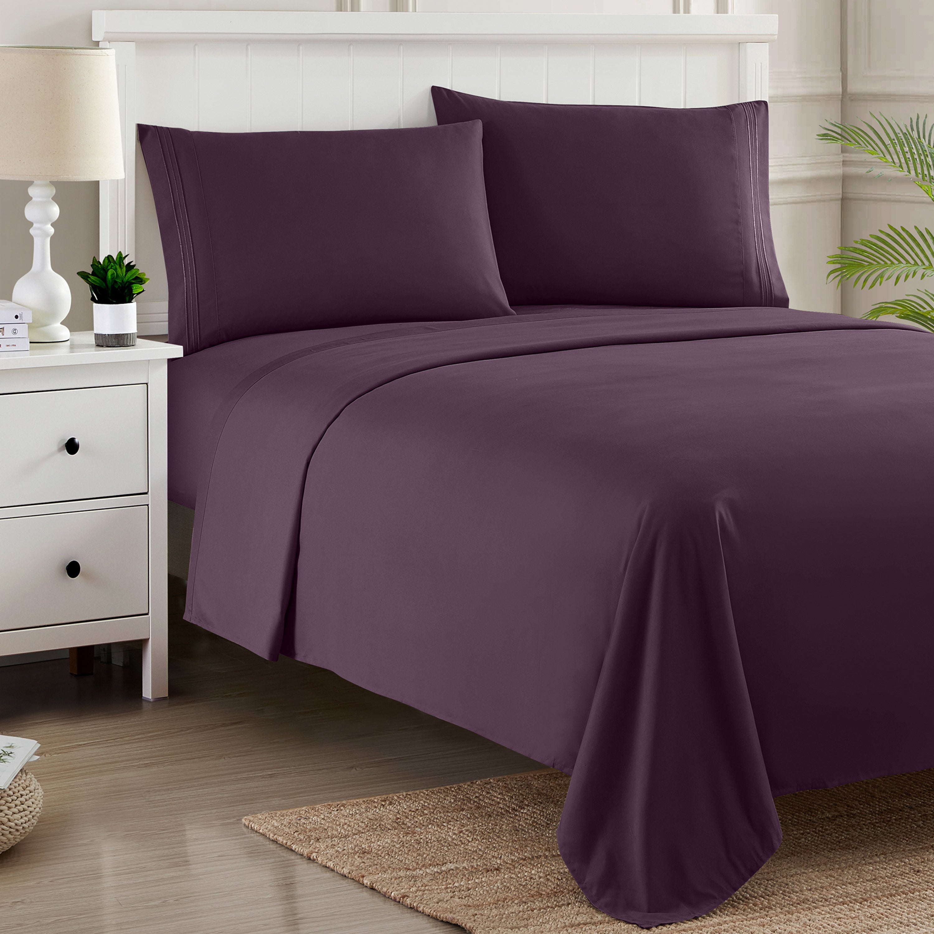 Breathable Luxury 1800 Series Bed Sheets - Extra Soft Microfiber Deep Pocket Sheet Set - Purple, Full - Breathable Egyptian Cotton Flat & Fitted Sheets Detail