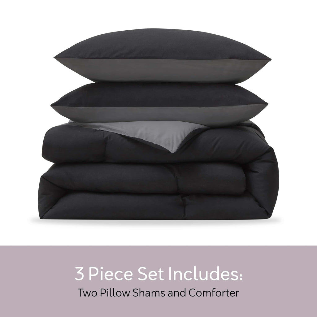Luxurious Quilted Comforter Sets, All Season Lightweight Reversible Queen Comforter Set, 3-Pc Bedding Sets, Black/Charcoal gray - Cloud-Like Soft Lightweight Bed Comforter Detail
