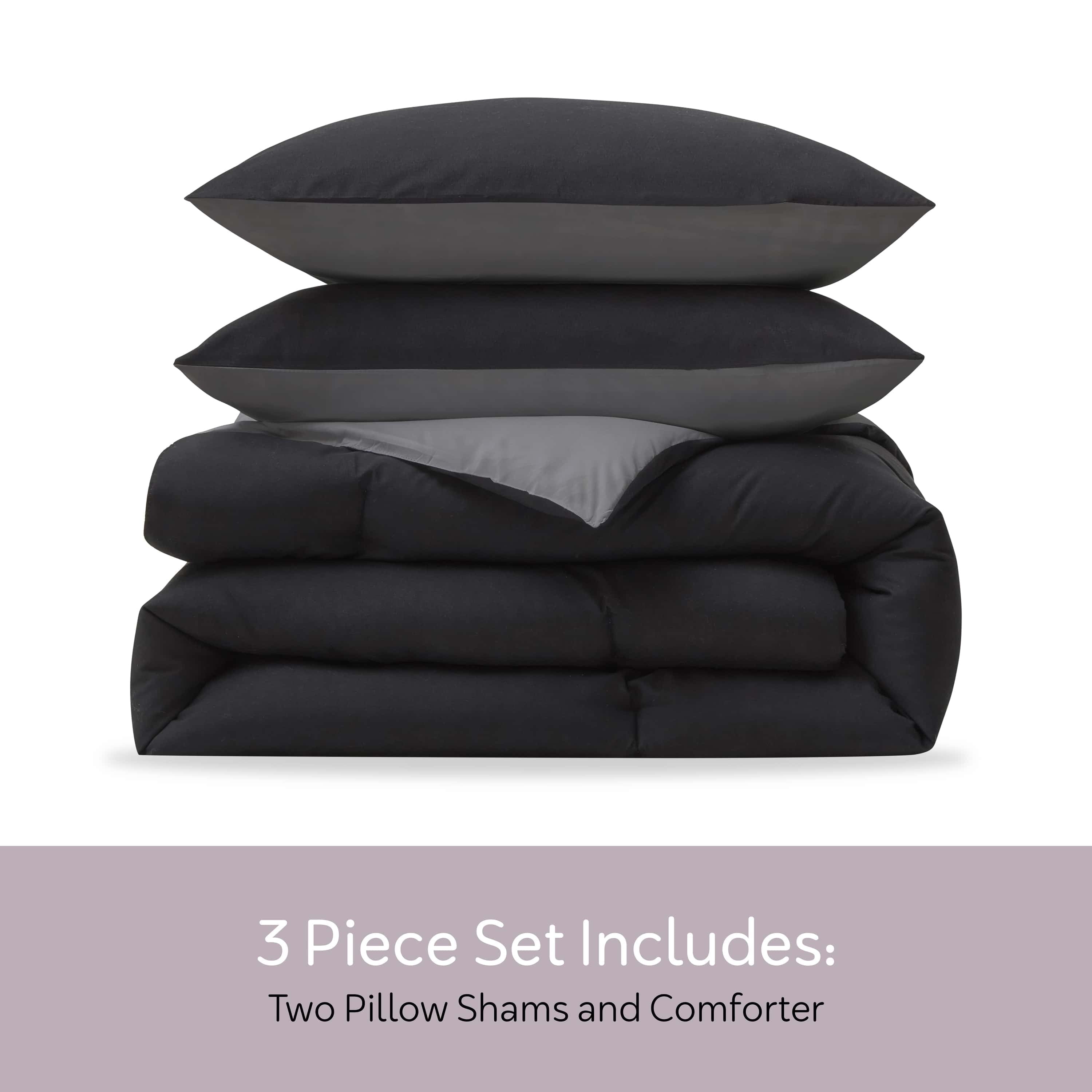 Luxurious Quilted Comforter Sets, All Season Lightweight Reversible Queen Comforter Set, 3-Pc Bedding Sets, Black/Charcoal gray - Cloud-Like Soft Lightweight Bed Comforter Detail