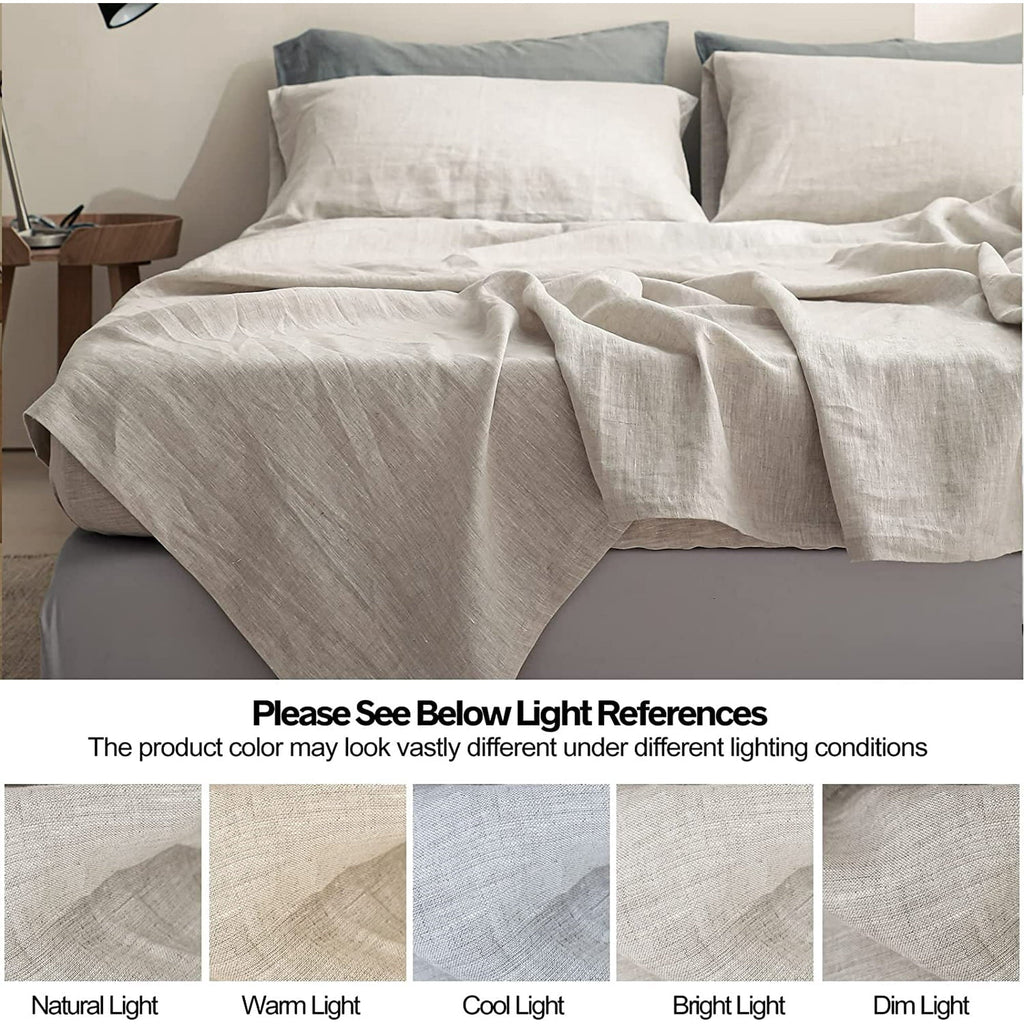 Ultra-Soft 100% Linen Sheet Set Solid Color-4 Pcs Washed French Linen Bed Sheets(1 Flat Sheet,1 Fitted Sheet,2 Pillowcases)-Brea... - Cooling Hotel Quality Bedding Sheets and Pillowcases Detail