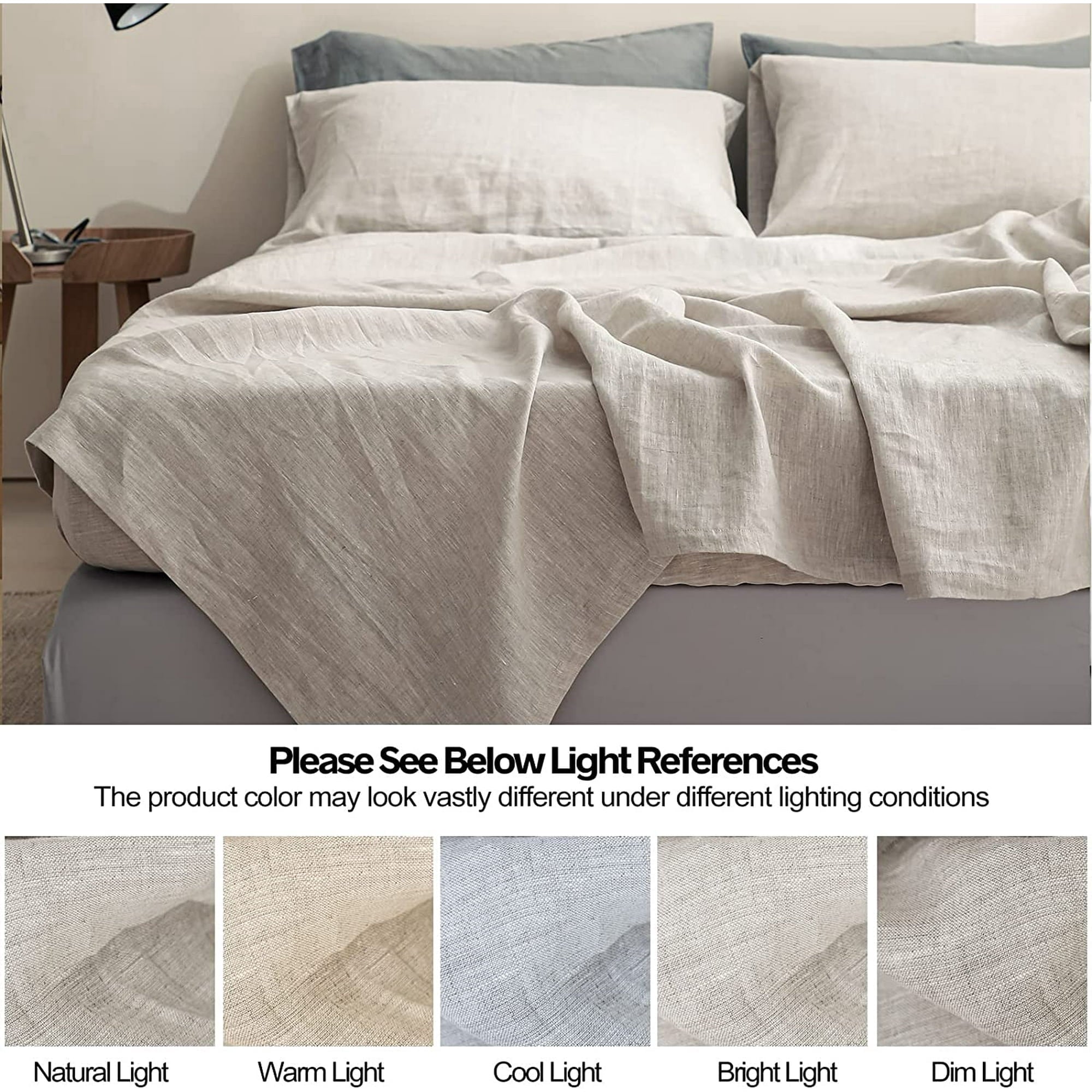 Ultra-Soft 100% Linen Sheet Set Solid Color-4 Pcs Washed French Linen Bed Sheets(1 Flat Sheet,1 Fitted Sheet,2 Pillowcases)-Brea... - Cooling Hotel Quality Bedding Sheets and Pillowcases Detail