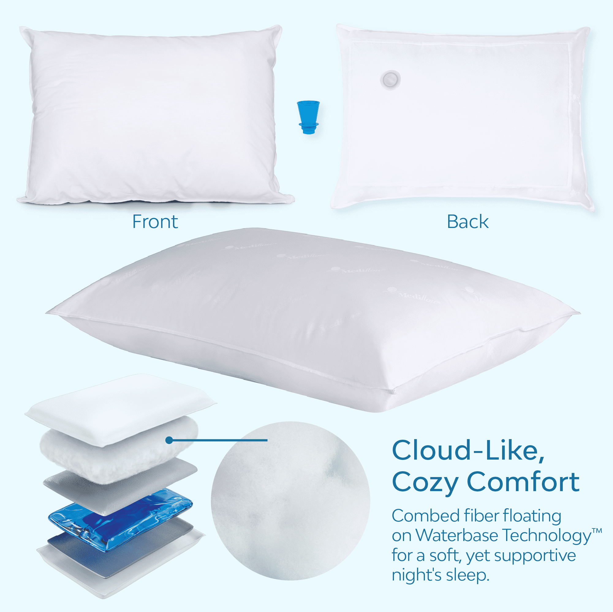 Fluffy Shredded Fiber Water Pillow: Adjustable Pillow for Neck Pain Relief, Pillow for Side, Back, and Stomach Sleepers, The Original... - Hotel Quality Plush Sleeping Pillows Detail