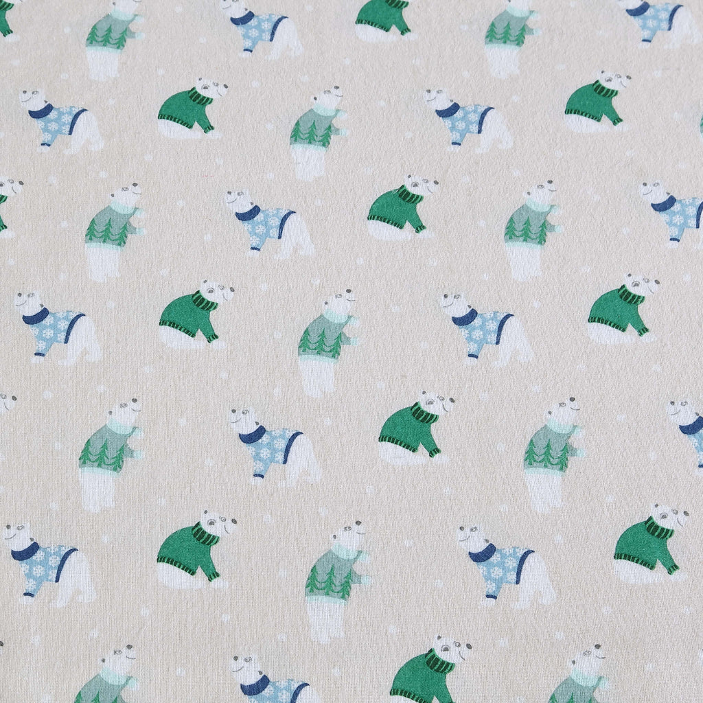 Breathable Luxury Winter Nights Cotton Flannel Sheet Set, King, Holiday Bears - Breathable Egyptian Cotton Flat & Fitted Sheets Detail