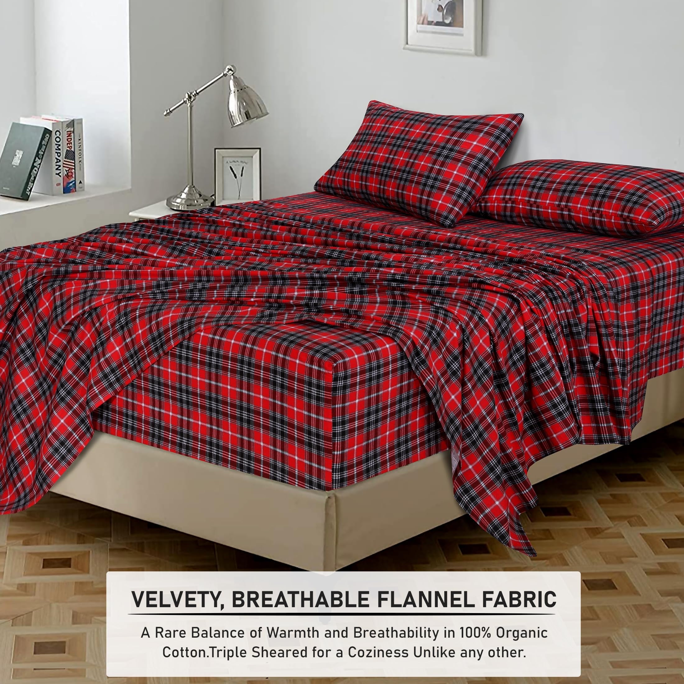 Breathable Luxury Flannel Sheets Queen Size - 100% Cotton Double Brushed Bed Sheets, Deep Pockets 16 Inches Queen Sheet Set, All Season... - Cooling Hotel Quality Bedding Sheets and Pillowcases Detail