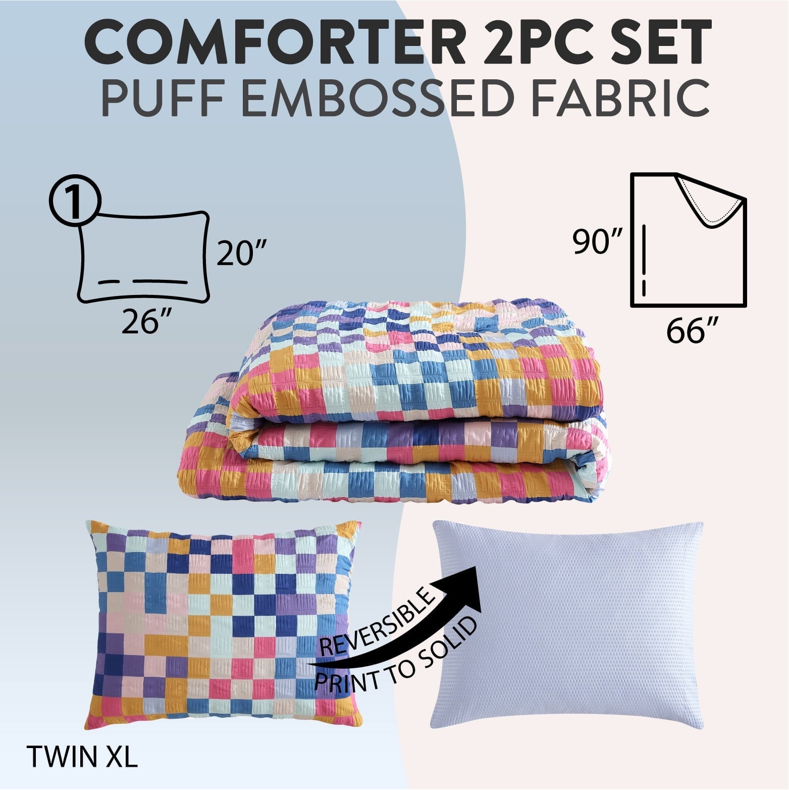 All-Season 2-Piece Textured Multi-Check Comforter Set, Twin/TwinXL - Hypoallergenic Ultra-Fluffy Quilt for Winter Detail