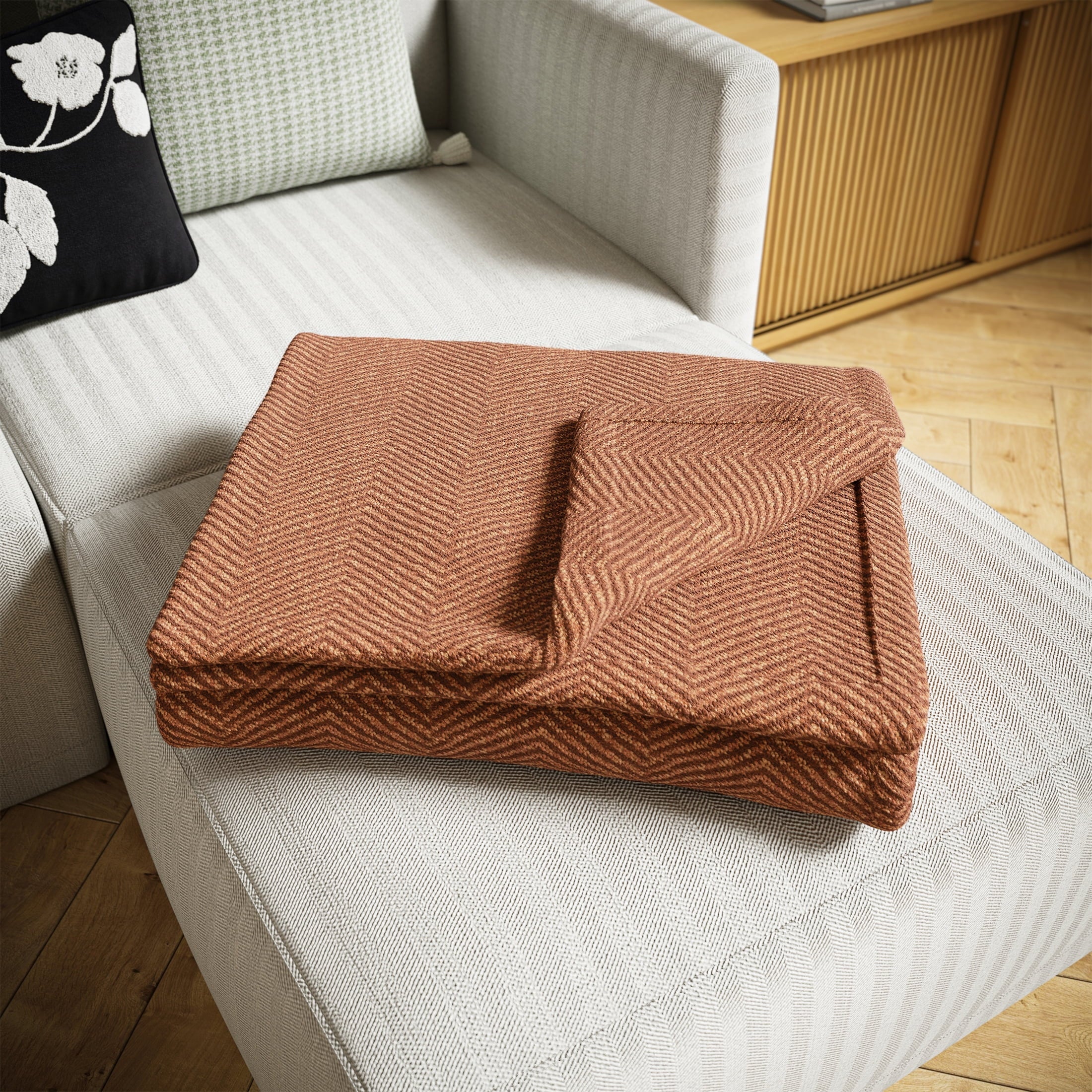 Cozy Fleece Beautiful Rust Woven Herringbone Throw , 50" x 60" - Super Soft Reversible Sherpa Flannel Blanket Detail