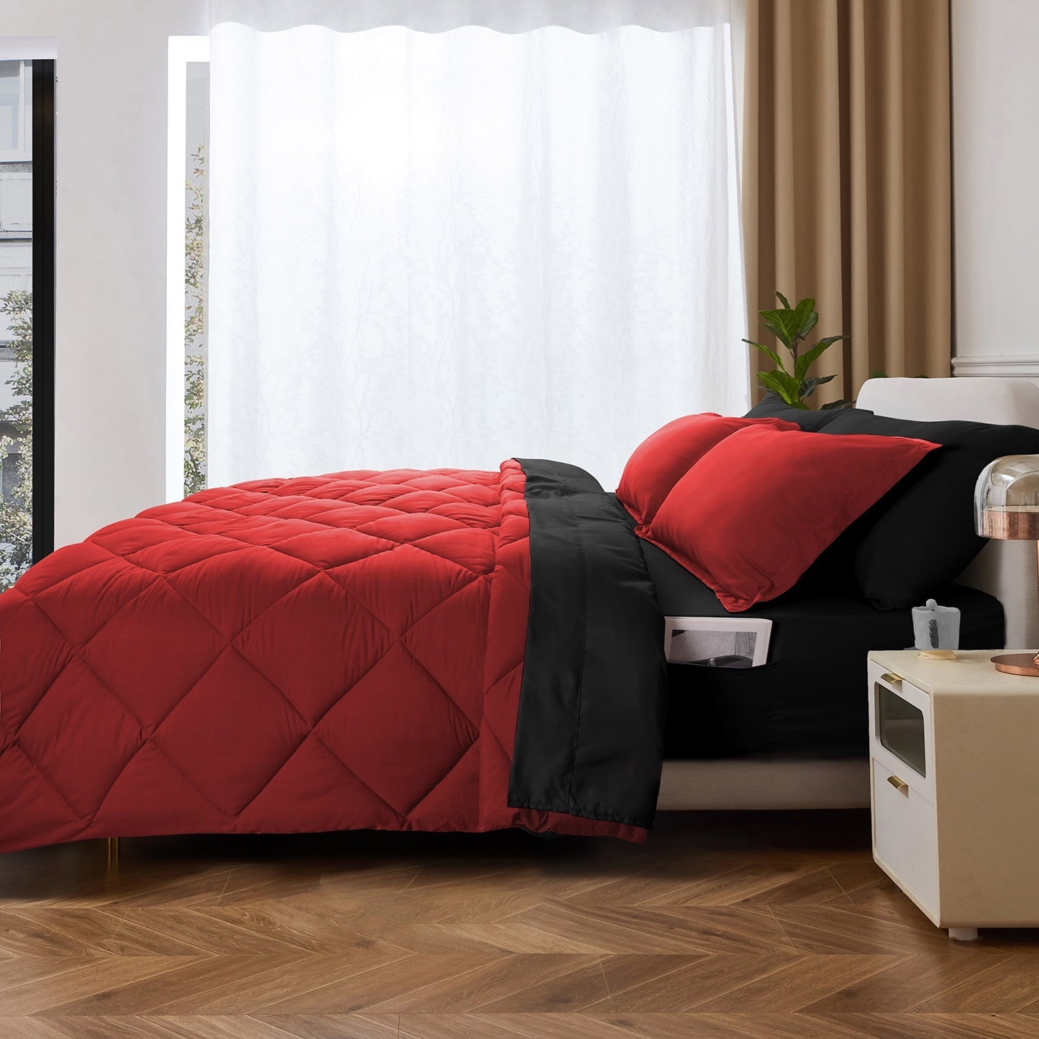 Hypoallergenic Cloud 7 Piece Reversible Queen Comforter Set - Red Quilted Down Alternative Bedding All Season Super Soft Microfiber Bed in... - Hypoallergenic Ultra-Fluffy Quilt for Winter - Default Title