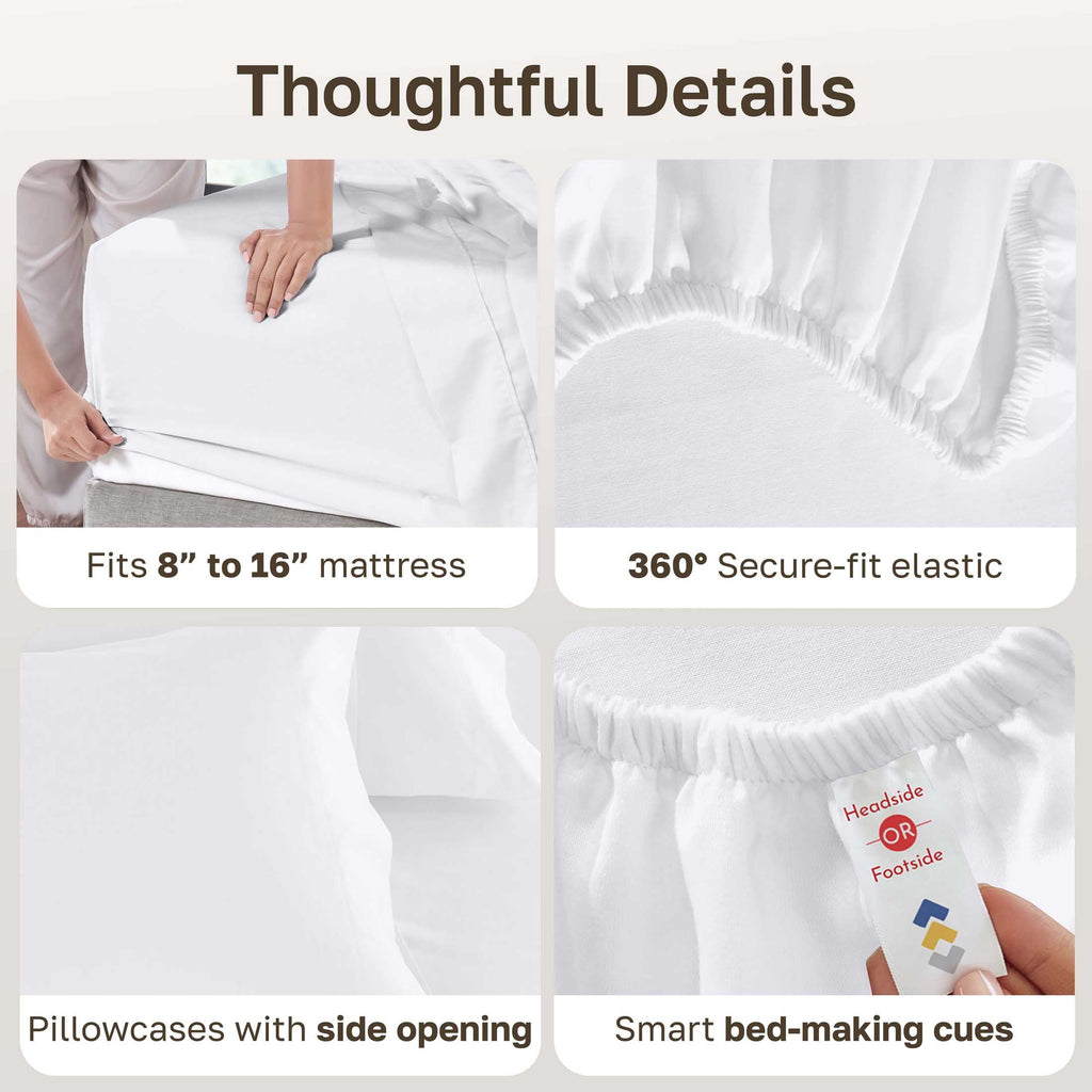 Premium Egyptian Cotton 100% Cotton Queen Sheets Set - 600 Thread Count 100% Cotton Sheets Queen, Sateen Deep Pocket Adult/Teen 4 Piece Bed Sh - Premium Ultra-Soft Pillowcase Pair for Sleeping Detail