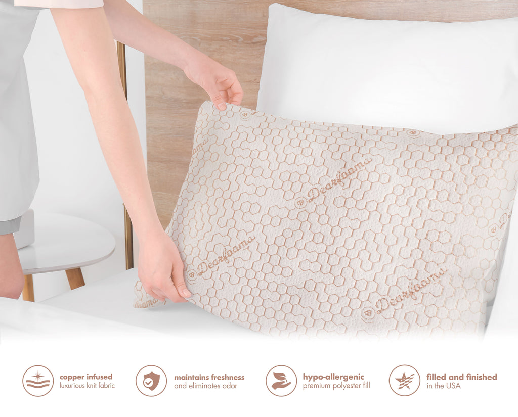 Ergonomic Memory Foam Cozy Copper Infused Bed Pillow Standard, White - Ergonomic Memory Foam Pillow for Neck Pain Support Detail
