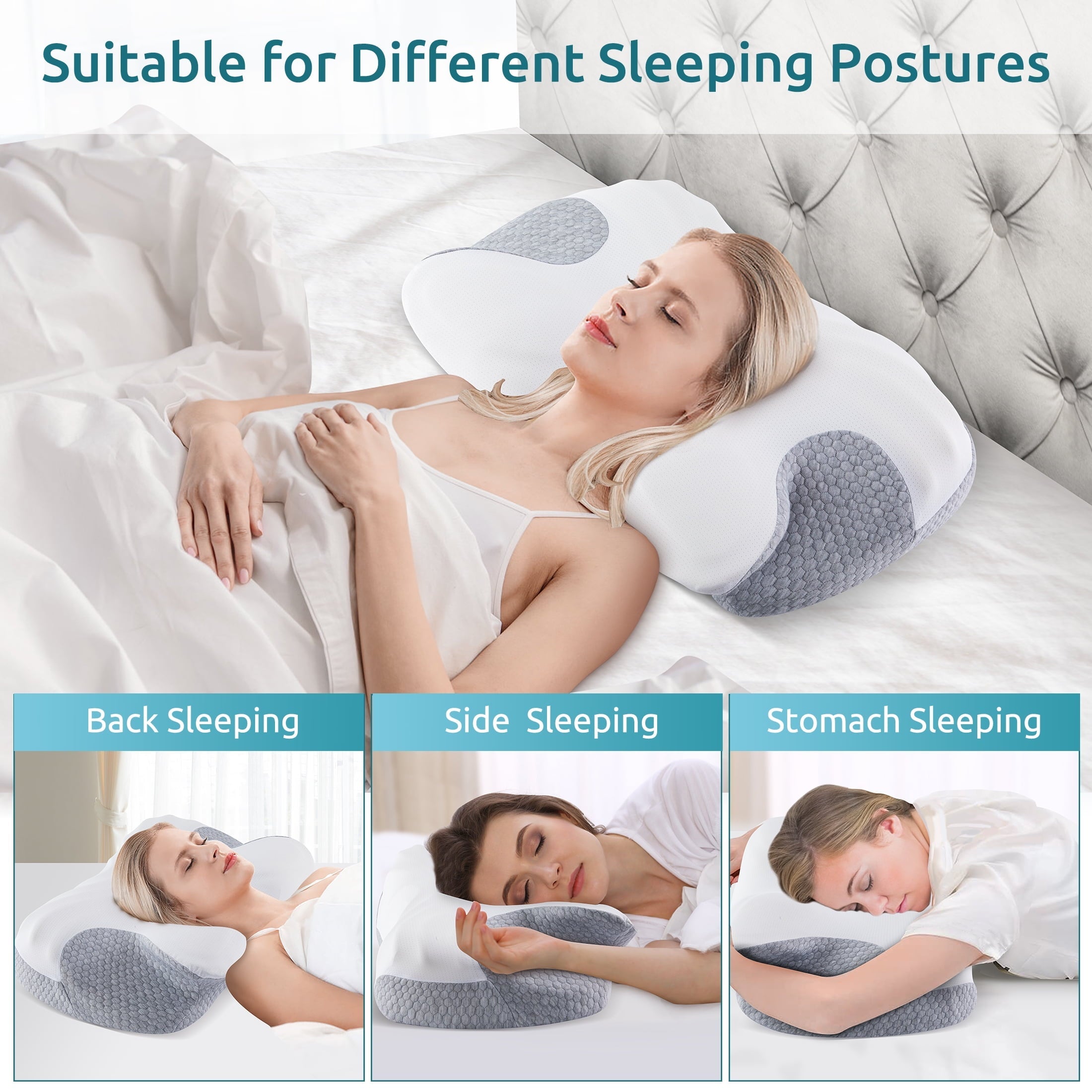Ergonomic Memory Foam Cervical Memory Foam Pillow Neck Bed Pillow for Pain Relief Sleeping, Ergonomic Orthopedic for Side Back and Stomach ... - Decorative Throw Pillow Cushion for Sofa & Bed Detail