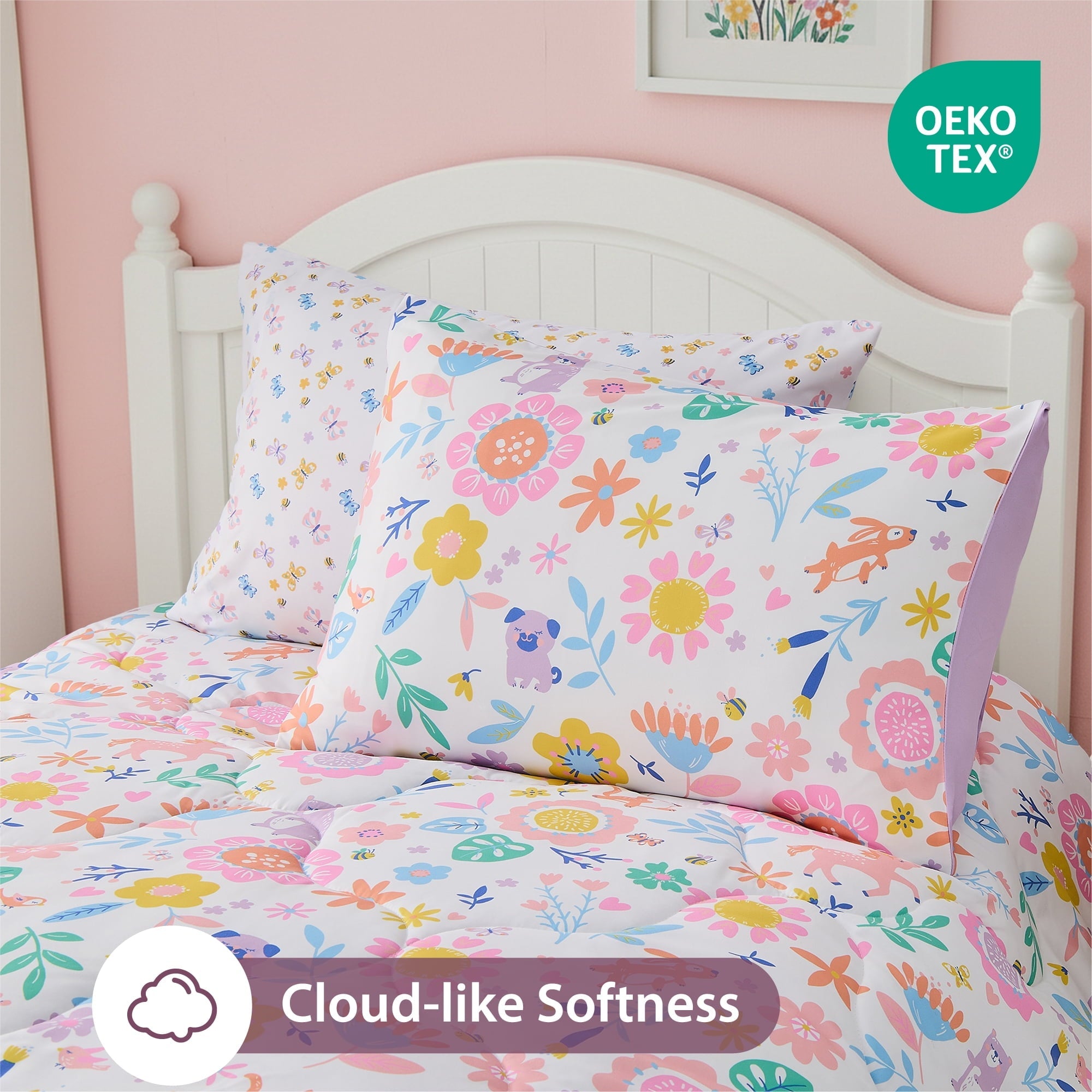Luxurious Quilted Floral Comforter Set, Soft Microfiber Flower Bedding Set, 5 Pieces with Comforter, Sheets and Pillowcases, Twin - Luxurious Quilted Duvet Cover Set Detail