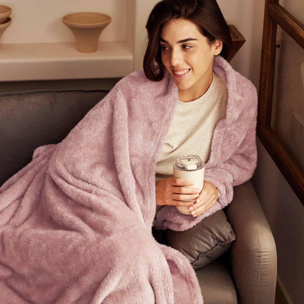 Super Soft Flannel Plush Fuzzy Large Fleece Throw Blanket (50" x 70", Dusty Pink)- Soft, Warm and Lightweight - Super Soft Reversible Sherpa Flannel Blanket Detail