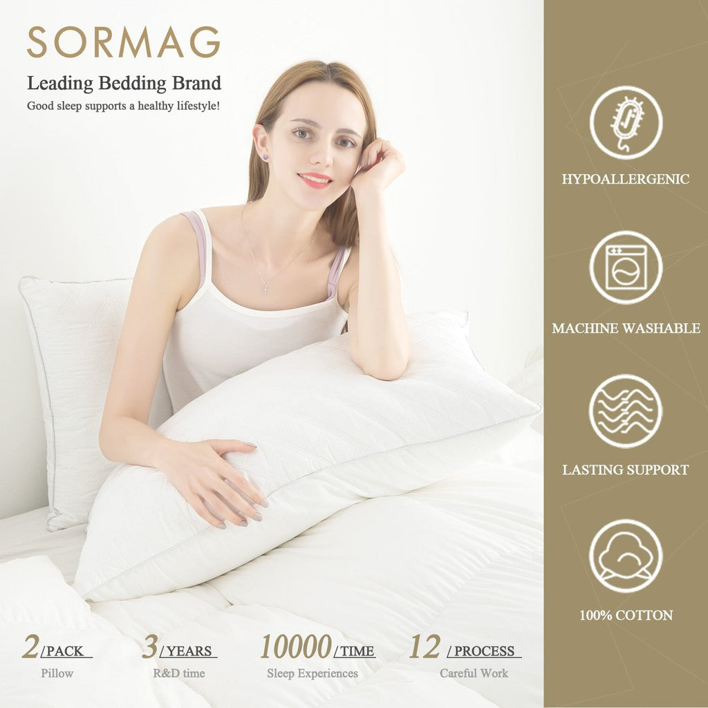 Hotel Collection Bed Pillows Queen Size Set of 2 Pillows for Bed 2 Pack Cooling Hotel Collection Down Alternative Pillows 20 x 30 inches - Ergonomic Memory Foam Pillow for Neck Pain Support Detail