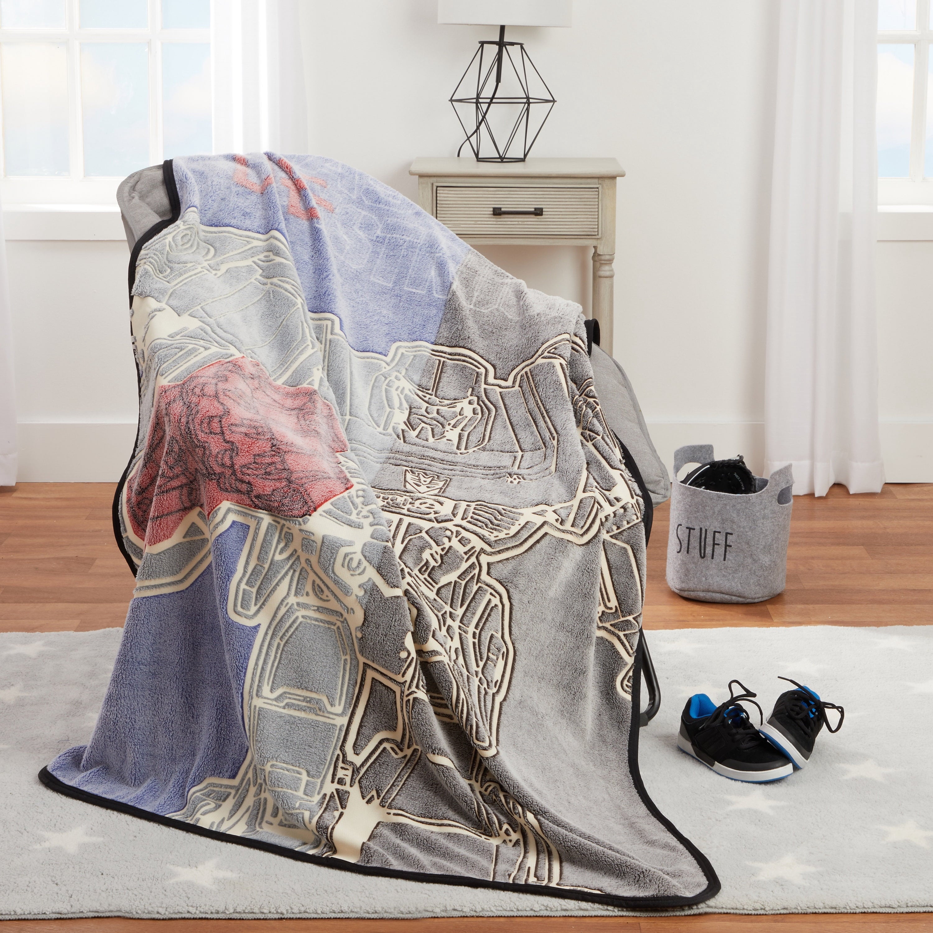 Lightweight Warm Kids Fleece Throw Blanket, 46x60, Glows-In-The-Dark - Luxury Knitted Decorative Throw Blanket with Fringes Detail