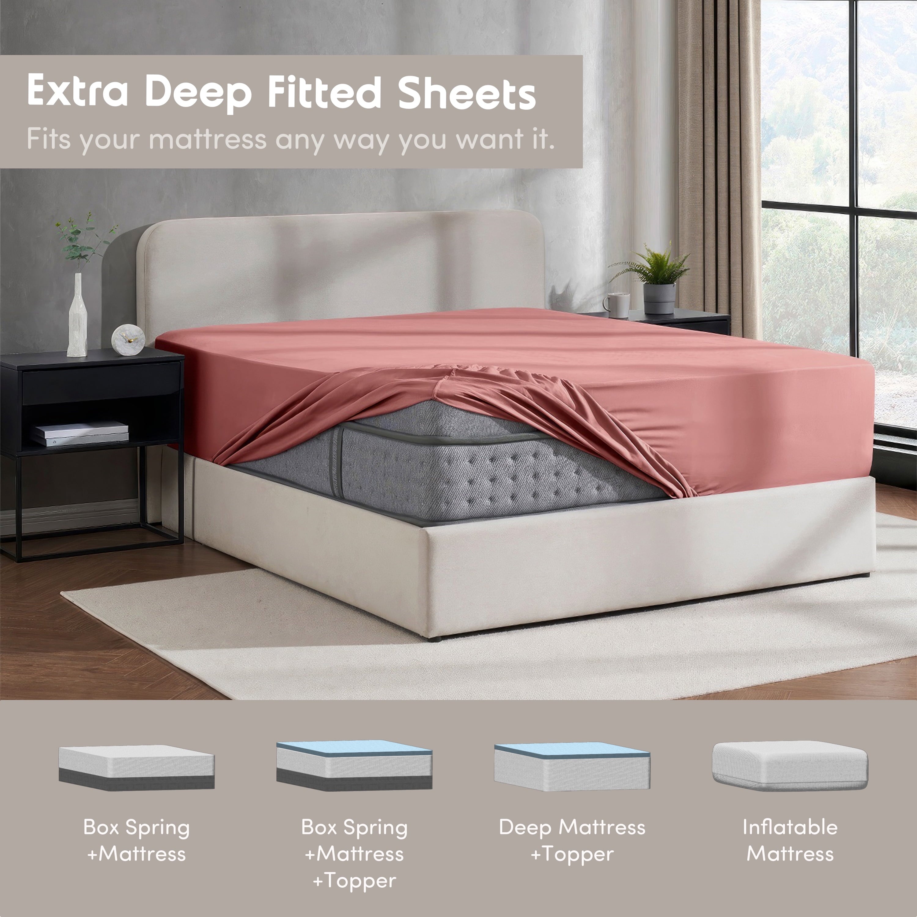 Ultra-Soft Extra Deep Pocket Twin XL Fitted Sheet Only, Fits 18" to 24" Mattress, Soft Microfiber Fitted Bed Sheet, Pink Clay - Breathable Egyptian Cotton Flat & Fitted Sheets Detail