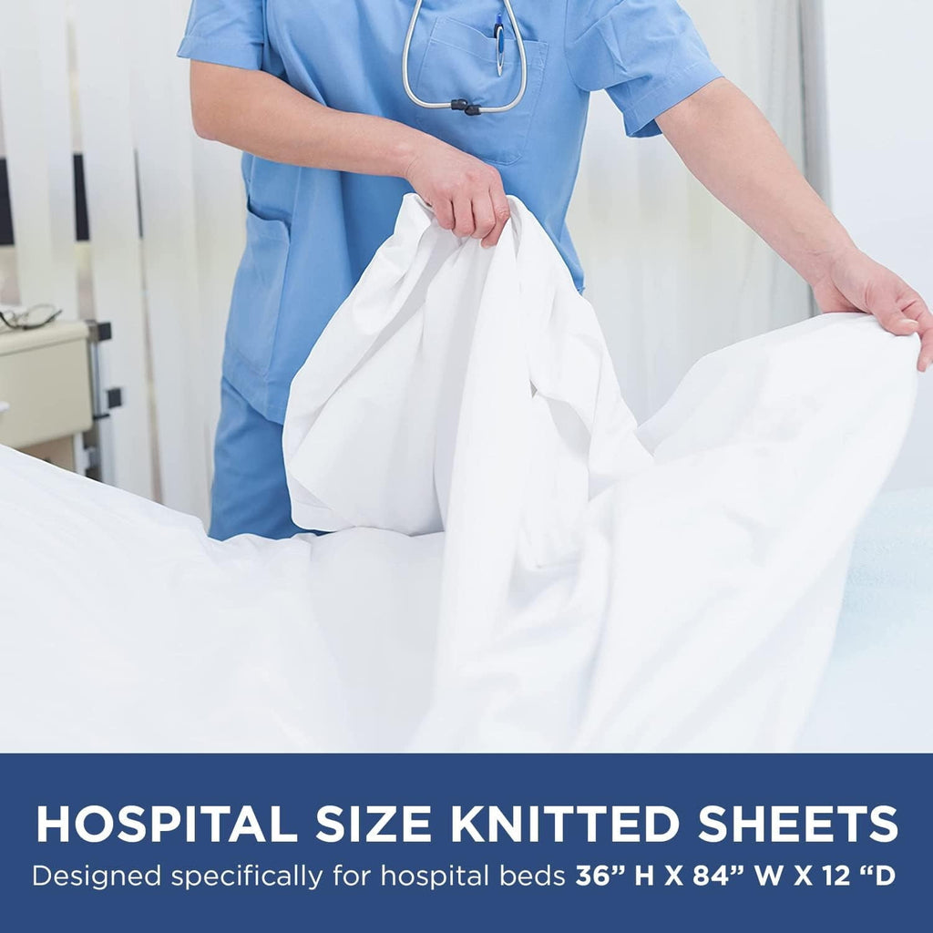 Breathable Luxury 2 Pack Fitted Hospital Bed Sheets with Elastic All Around for a Perfect Fit - Cotton Rich Soft Knitted Jersey Sheet, ... - Breathable Egyptian Cotton Flat & Fitted Sheets Detail