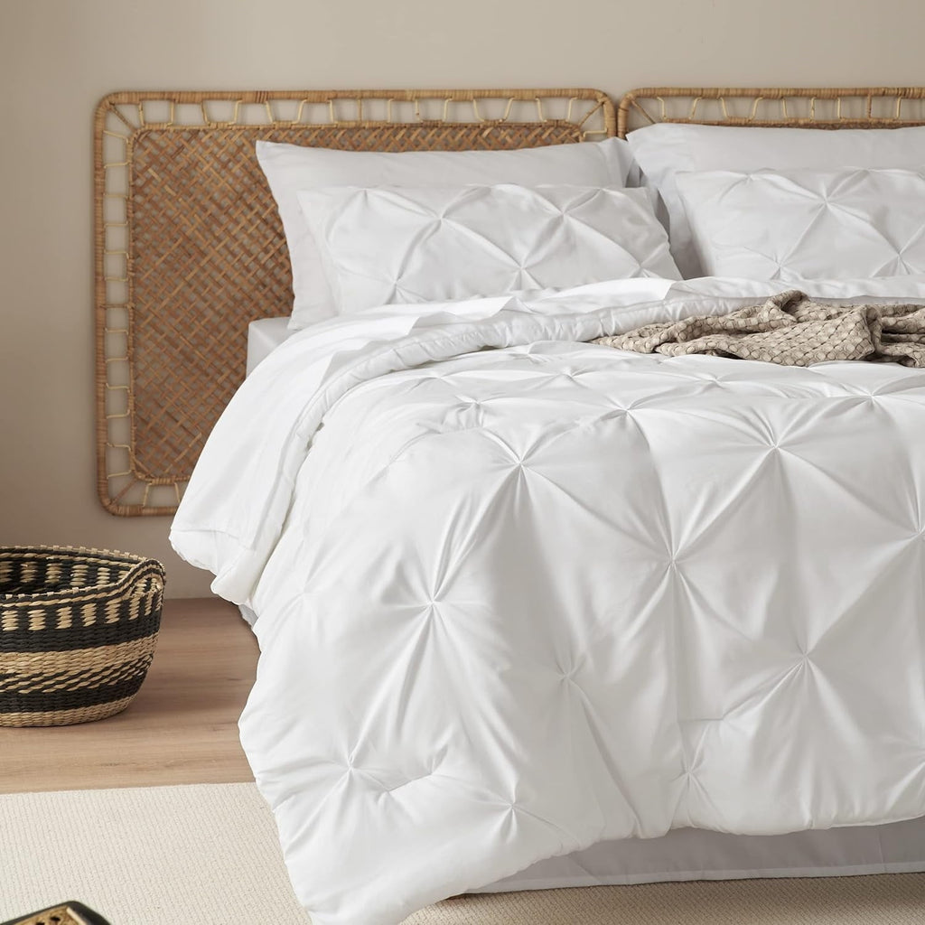 Heavyweight Warmth White Queen Comforter Set- 7 Pieces Pintuck Bedding Set with Comforters, Sheets, Pillowcases & Shams - Cloud-Like Soft Lightweight Bed Comforter Detail