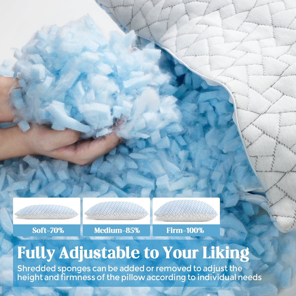 Decorative Plump Shredded Memory Foam Pillows Standard Size Set of 2, Regulating Reversible Cooling Pillow Bed Pillow for Bed, Adjusta... - Orthopedic Shredded Foam Bed Pillow Set Detail