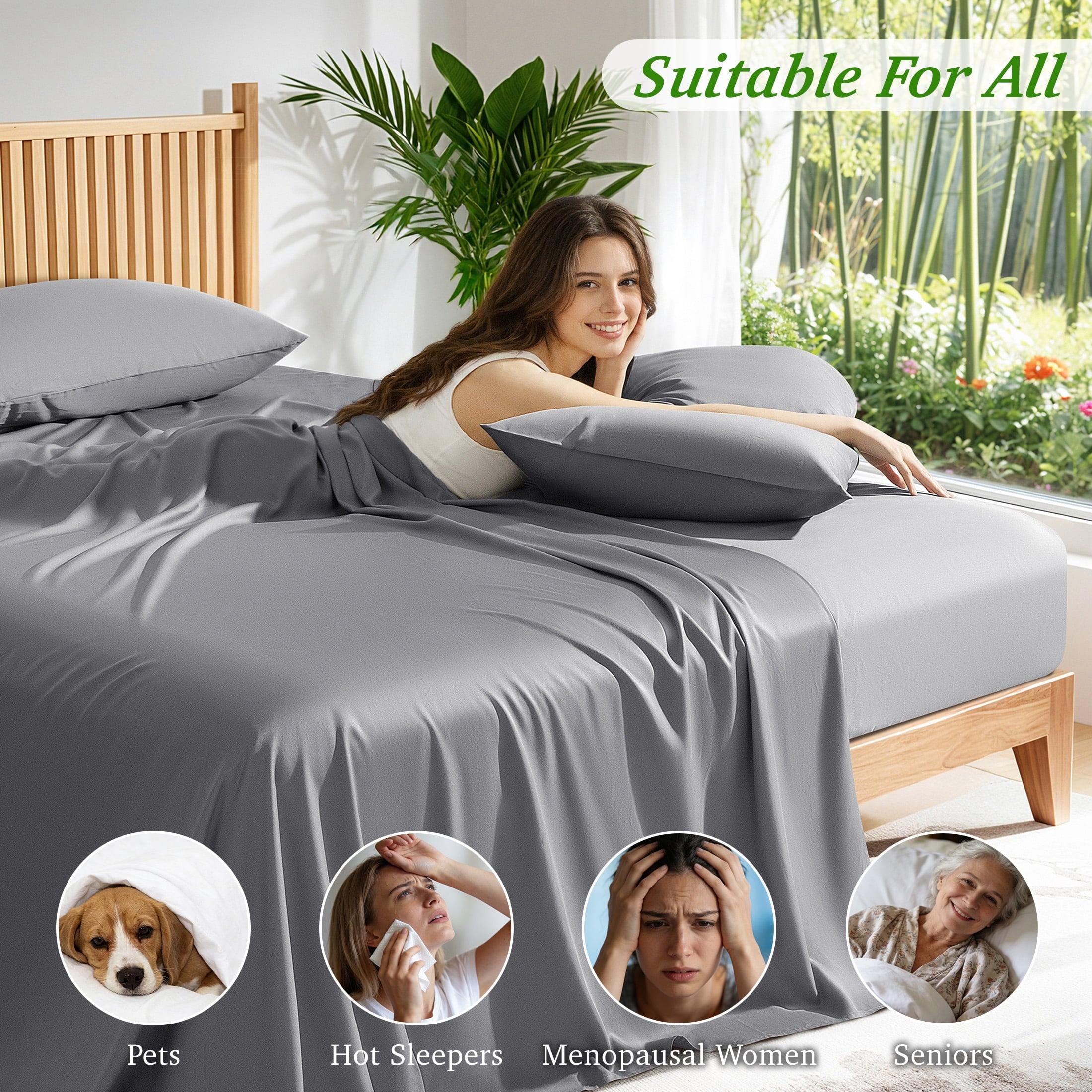 Premium Egyptian Cotton Bamboo Queen Sheet Set, Luxury Soft 4 Pieces Bed Sheets with 18" Deep Pocket, Gray - Luxury Bed Sheet Set with Deep Pockets Detail