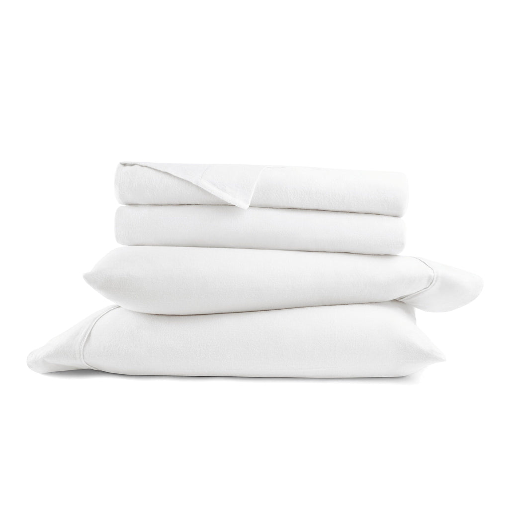 Cooling Sateen 100% Cotton Flannel Bed Sheets Set for Full Size Bedding in White - Cooling Hotel Quality Bedding Sheets and Pillowcases Detail