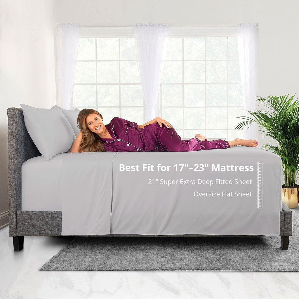 Wrinkle-Resistant Bedding 21” King Extra Deep Pocket Sheets - Deep King Fitted Sheet - Super And Ultra Deep Sheet - For Deep Mattress -... - Cooling Hotel Quality Bedding Sheets and Pillowcases Detail