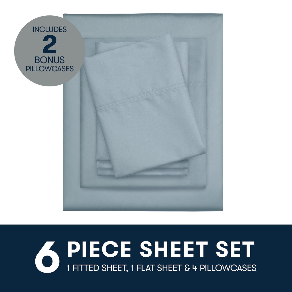 Ultra-Soft 6-Piece 800 Thread Count Lead Cotton Rich Adult Bed Sheet Set, King - Deep Pocket - Premium Ultra-Soft Pillowcase Pair for Sleeping Detail