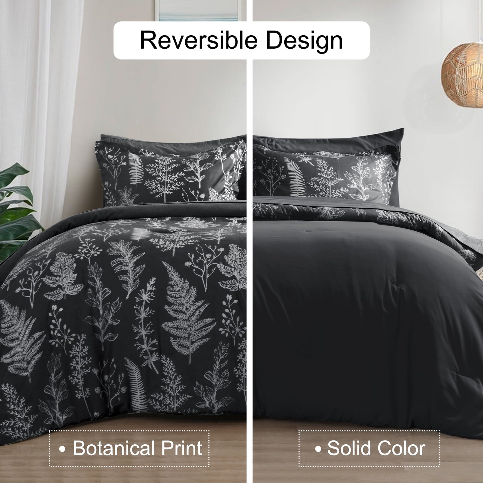 Luxurious Quilted 3 Pieces Printed Comforter Set Queen Size, Lightweight Botanical Floral Bed in a Bag, Ultra Soft Bedding Set with 1 R... - Hypoallergenic Ultra-Fluffy Quilt for Winter Detail
