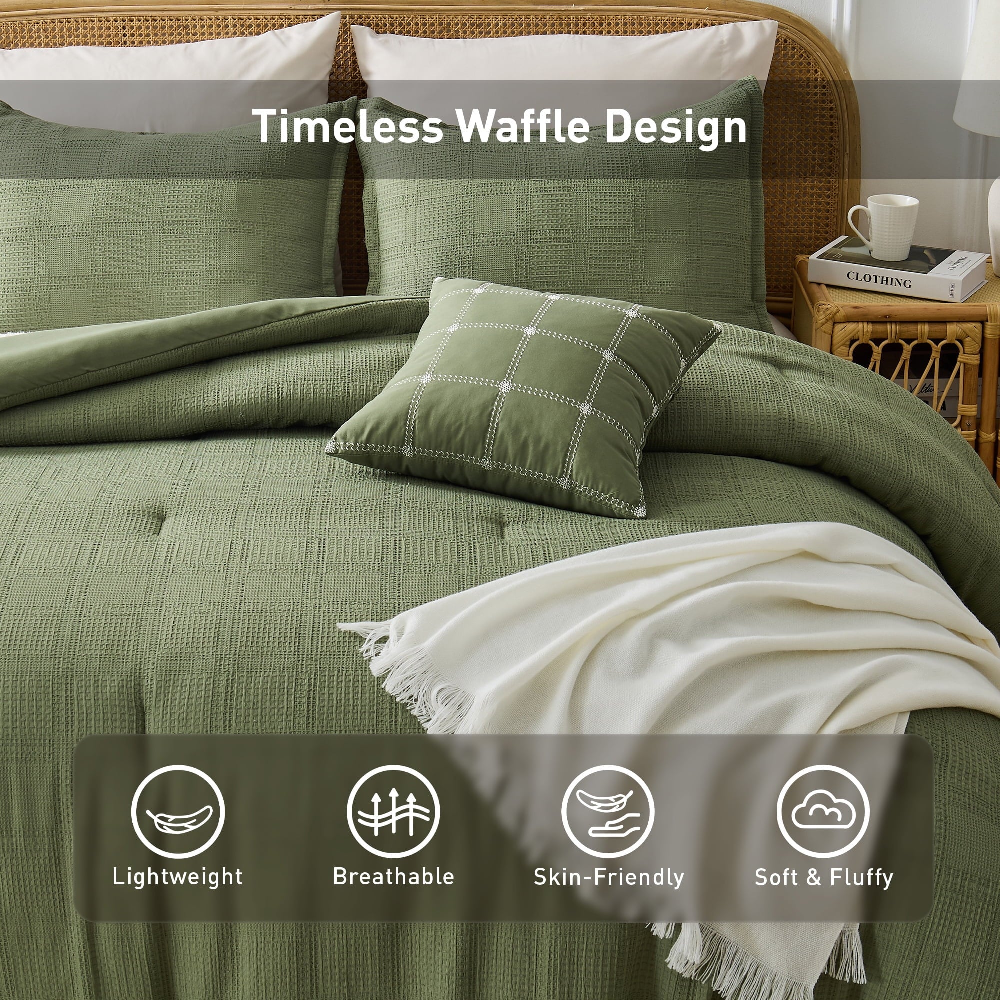 Fluffy Down Alternative Waffle Weave Comforter Set with Throw Blanket for Couch, 5-Piece King/Cal King Size Lightweight Comforter Bet Set for... - Luxurious Quilted Duvet Cover Set Detail
