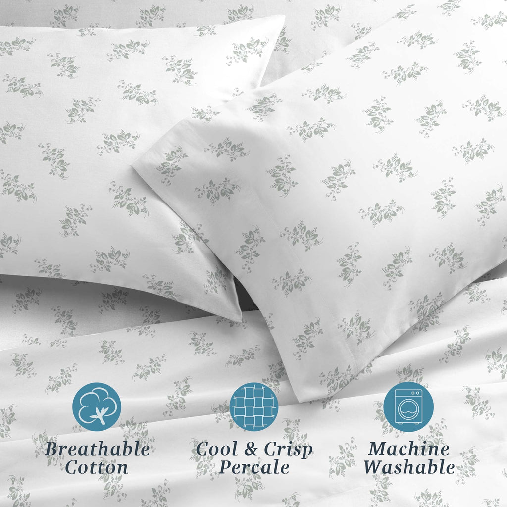 Ultra-Soft 100% Cotton Percale 4-Piece Queen Size Deep Pocket Printed Bed Sheets Set, 1 Fitted, 1 Flat Sheet with 2 Pillowcases,... - Premium Ultra-Soft Pillowcase Pair for Sleeping Detail