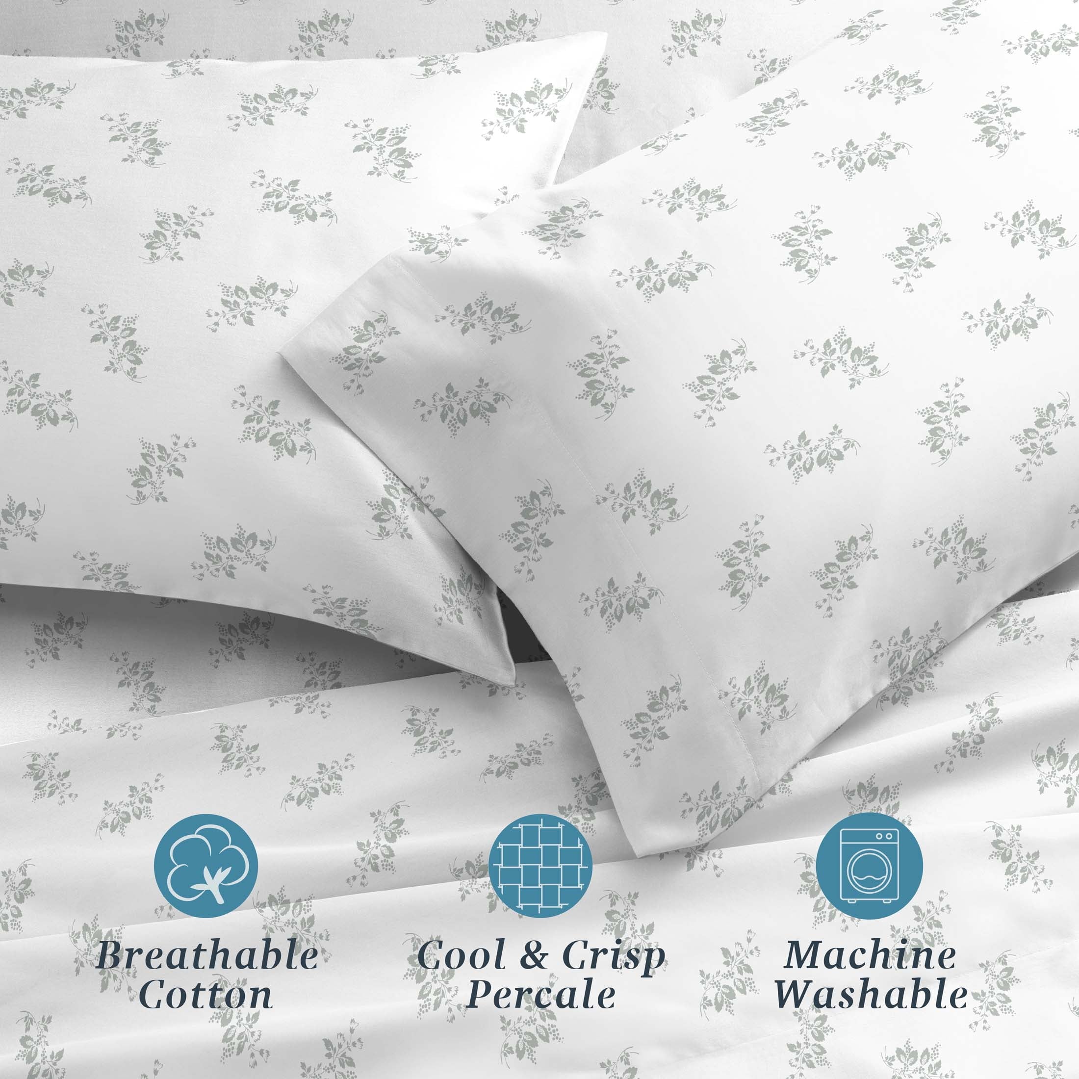 Ultra-Soft 100% Cotton Percale 4-Piece Queen Size Deep Pocket Printed Bed Sheets Set, 1 Fitted, 1 Flat Sheet with 2 Pillowcases,... - Premium Ultra-Soft Pillowcase Pair for Sleeping Detail