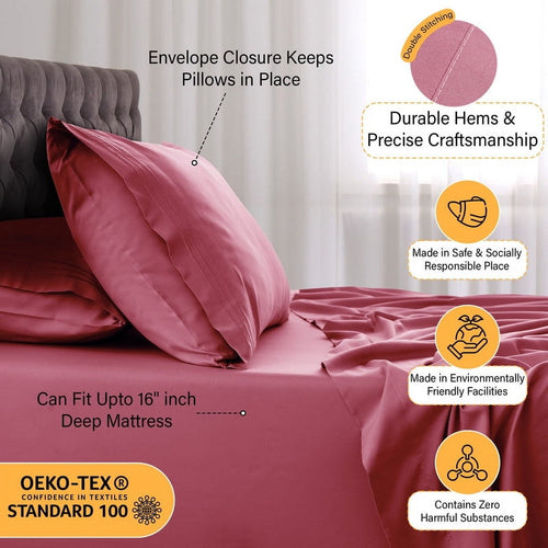 Cooling Sateen Size Sheet Set, 4-Piece Plain Soft Microfiber – Deep Pocket Bed Sheets, Includes 1 Fitted Sheet, 1 Flat Sheet, 2 Pill... - Luxury Bed Sheet Set with Deep Pockets Detail