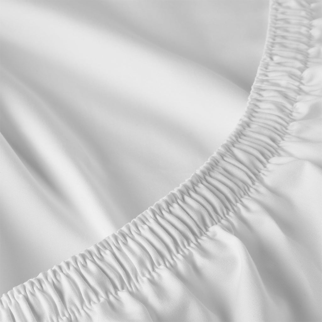 Cooling Sateen 4-Piece 300 Thread Count White Pima Cotton Bed Sheet Set with Tan Hem, Full , Adult/Teen - Luxury Bed Sheet Set with Deep Pockets Detail