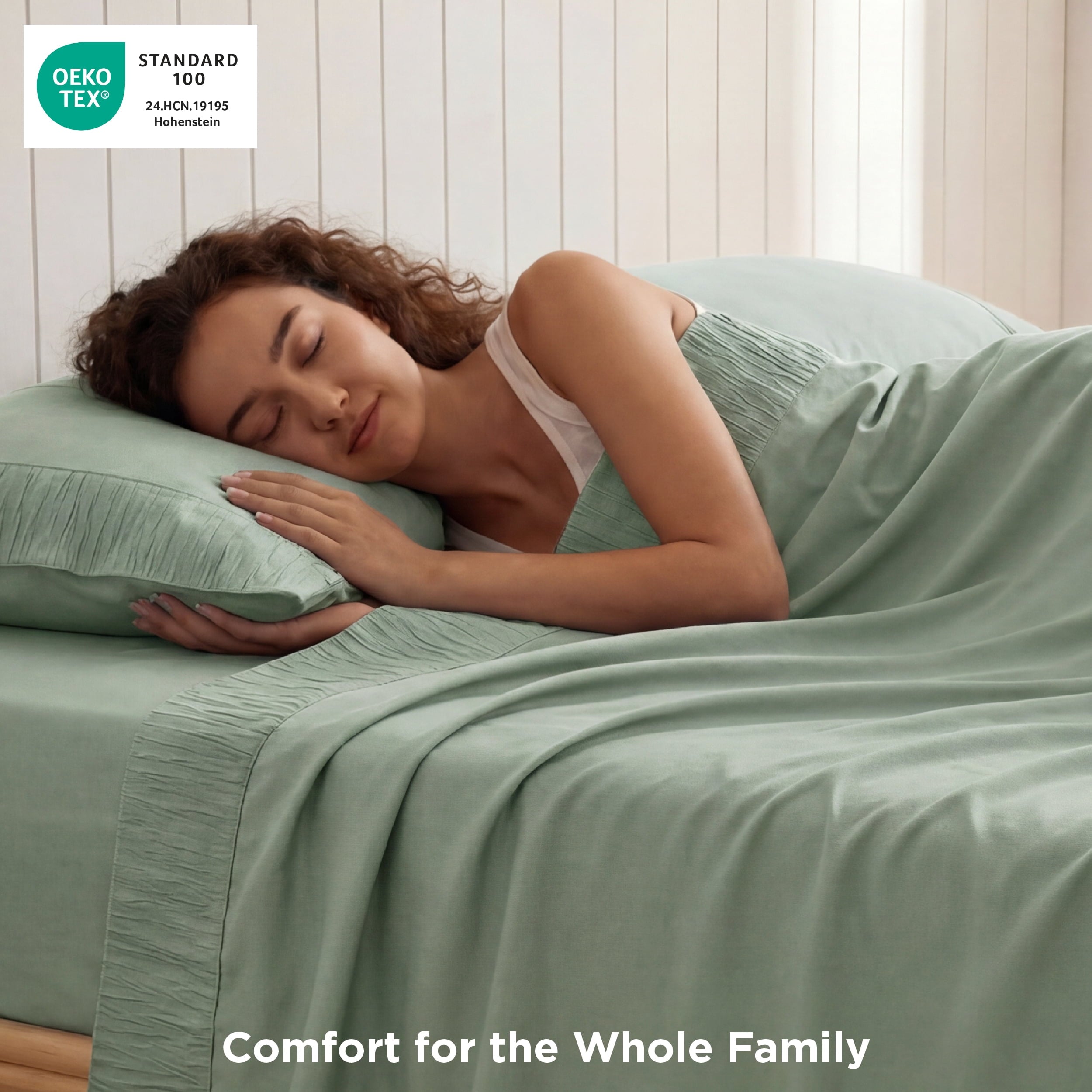 Cooling Sateen Queen Sheets Set, 4 Pieces Deep Pockets Cooling Soft Polyester Microfiber Bed Sheets Set, Sea Foam Green - Cooling Hotel Quality Bedding Sheets and Pillowcases Detail