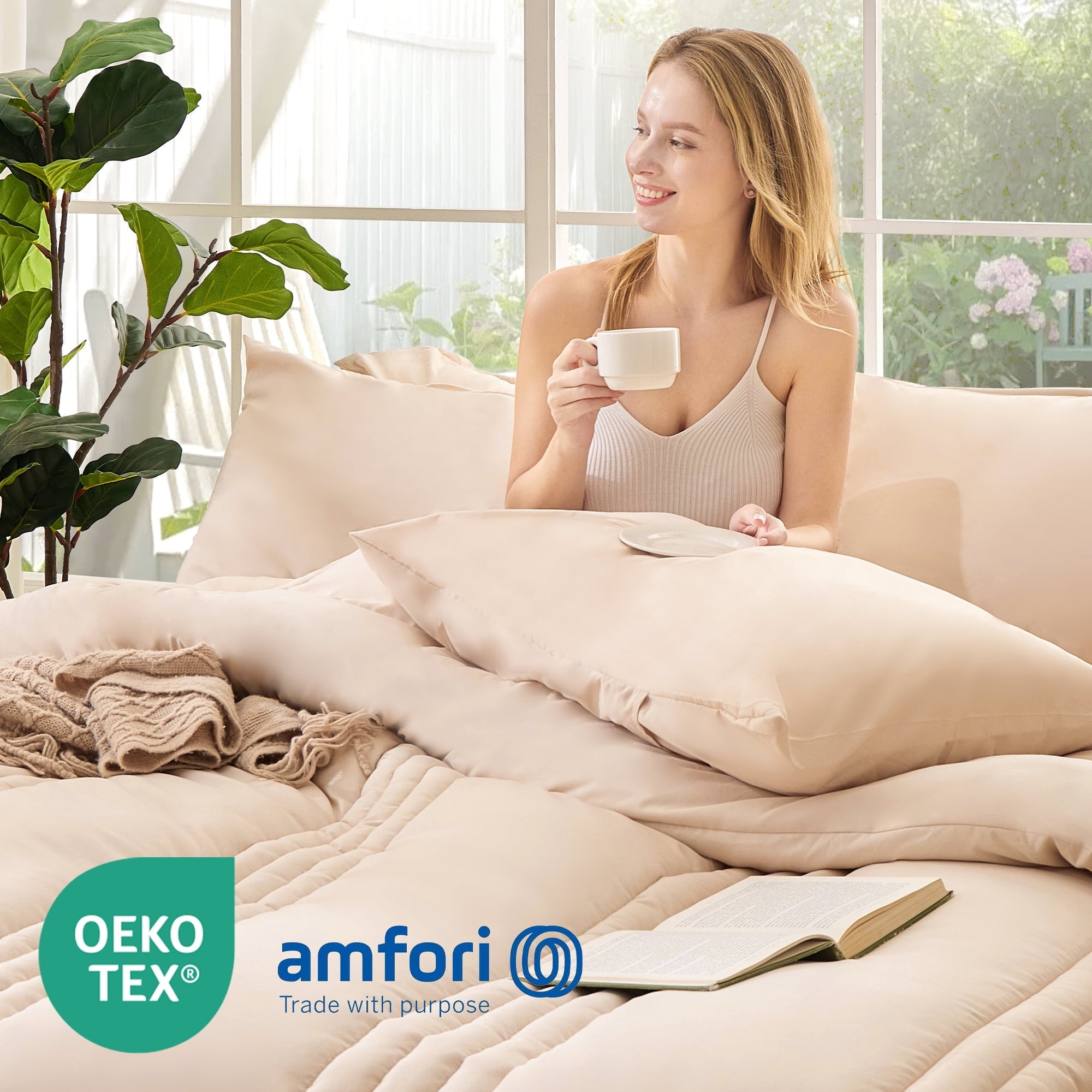 All-Season Twin Comforter Set 5 Pieces,Bed in a Bag, Bedding Set with Comforter,Fitted Sheet,Flat Sheet,Pillowcase, All Season - Cloud-Like Soft Lightweight Bed Comforter Detail