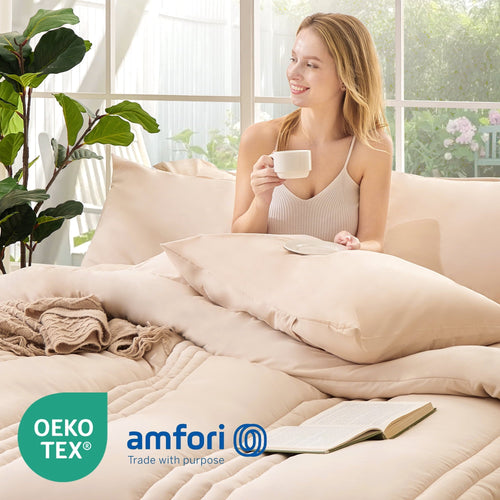 All-Season Twin Comforter Set 5 Pieces,Bed in a Bag, Bedding Set with Comforter,Fitted Sheet,Flat Sheet,Pillowcase, All Season - Cloud-Like Soft Lightweight Bed Comforter Detail
